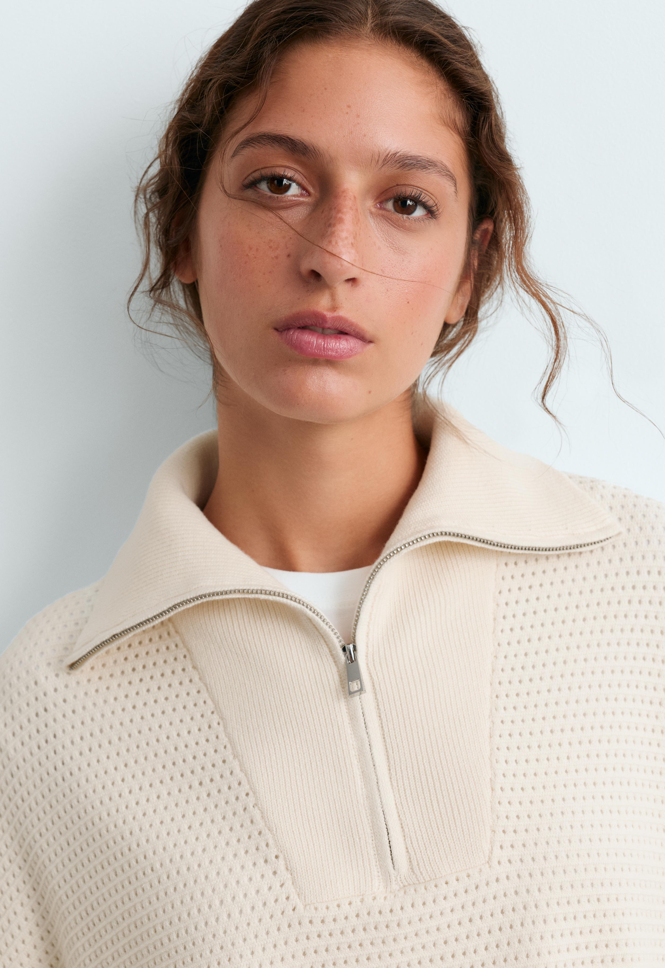 Cotton-blend open knit jumper — PALE ECRU