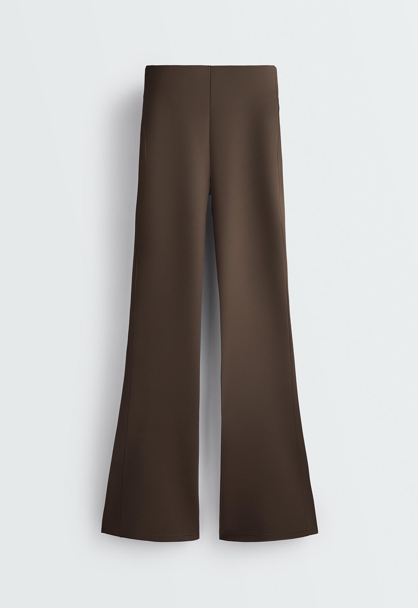 Neoprene-effect high rise flare trousers — BROWN