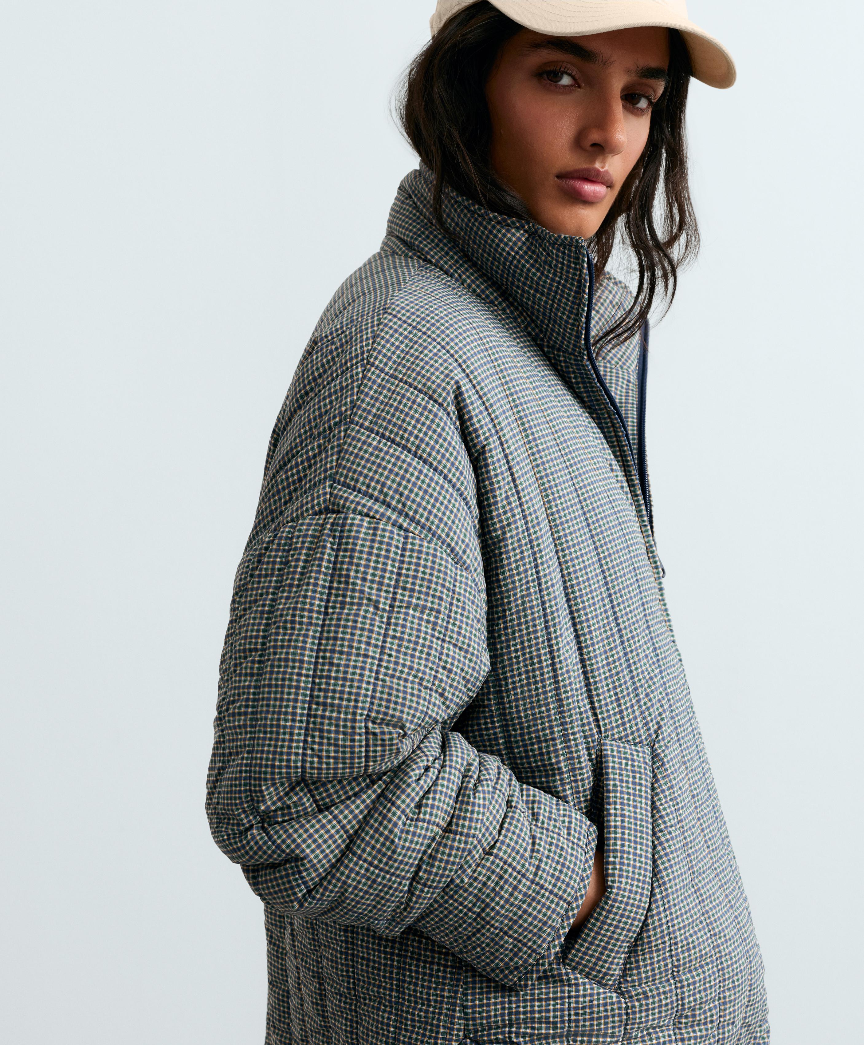 Checked midi padded jacket — BRIGHT LAVENDER