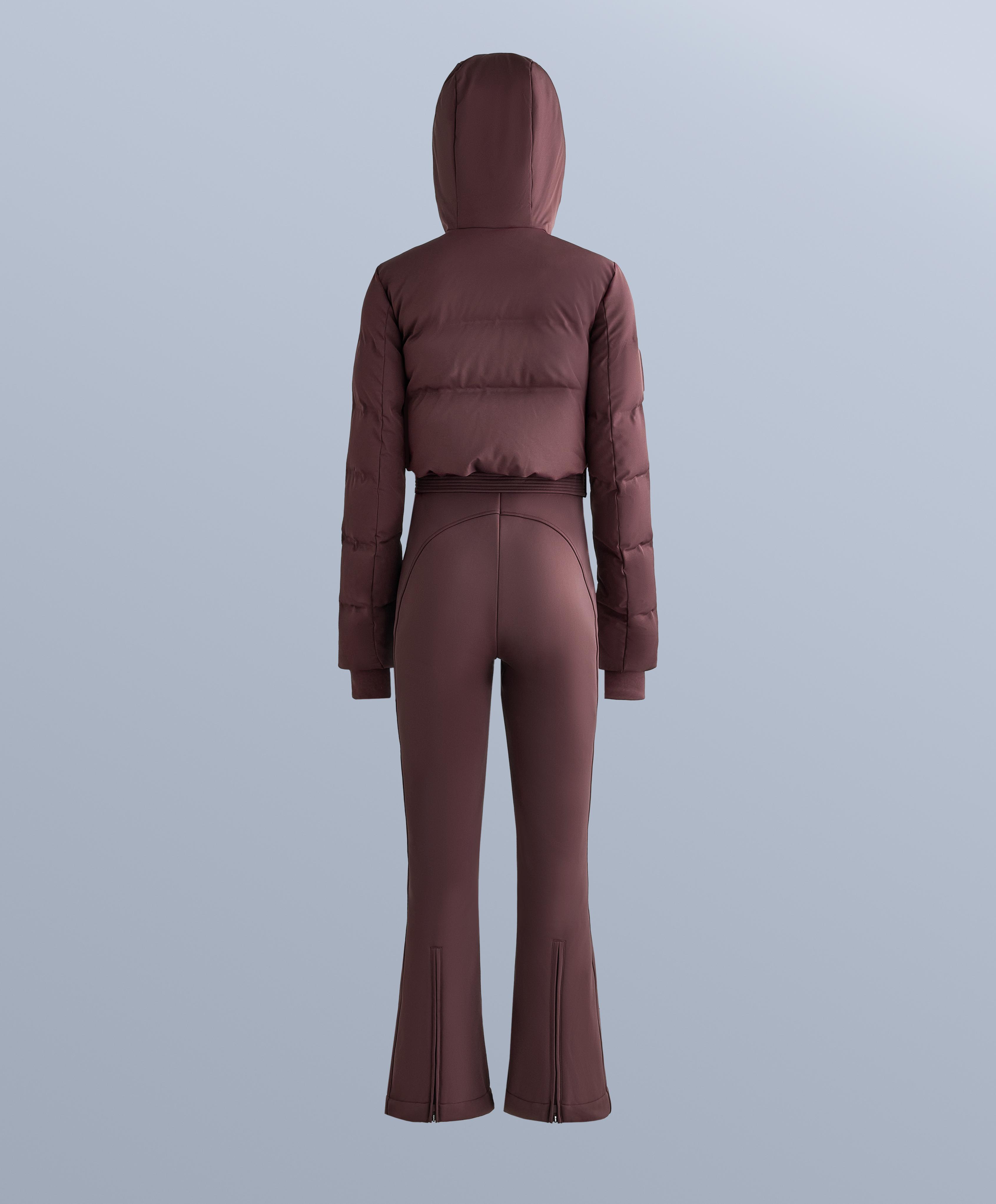 MINARDI PIUME SKI water-resistant padded jumpsuit with 80% down and 20% feather filling — DARK WINE RED