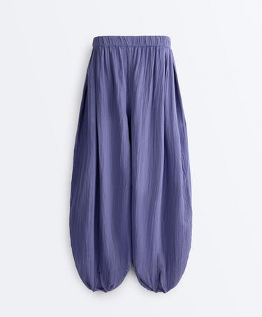 100% cotton muslin balloon trousers — BLUEBERRY 8