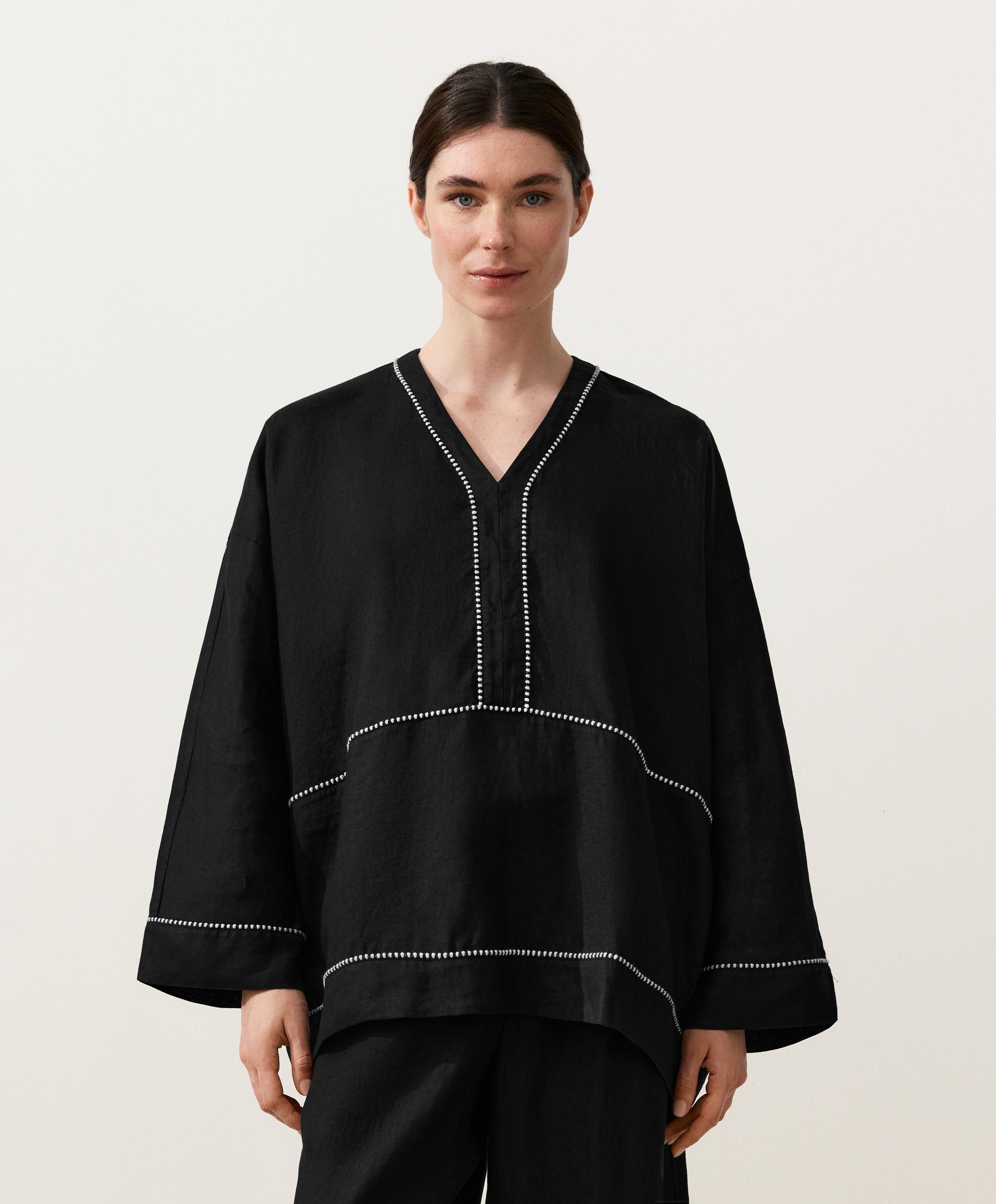100% linen kaftan shirt — BLACK