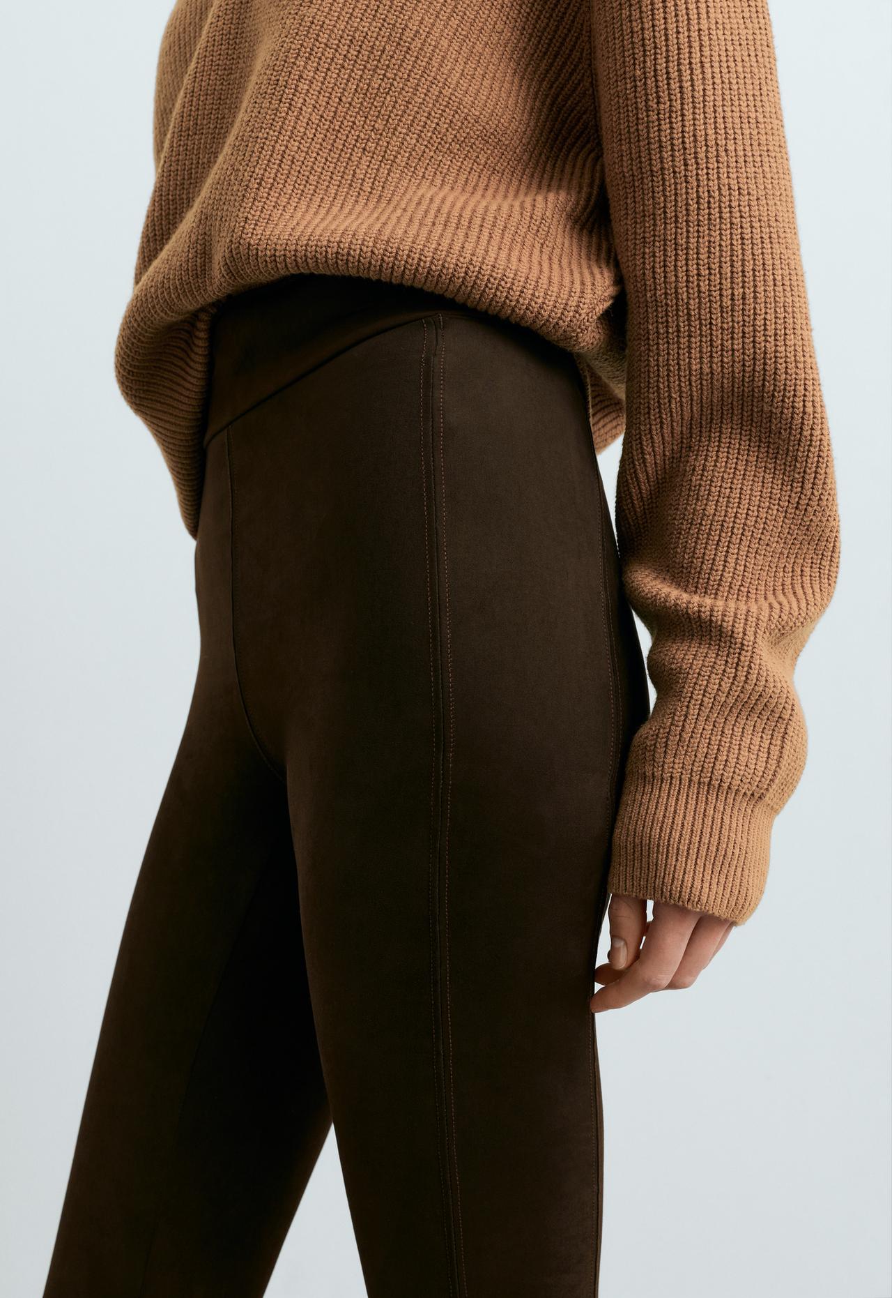 Suede-effect ankle-length leggings — Dark chocolate