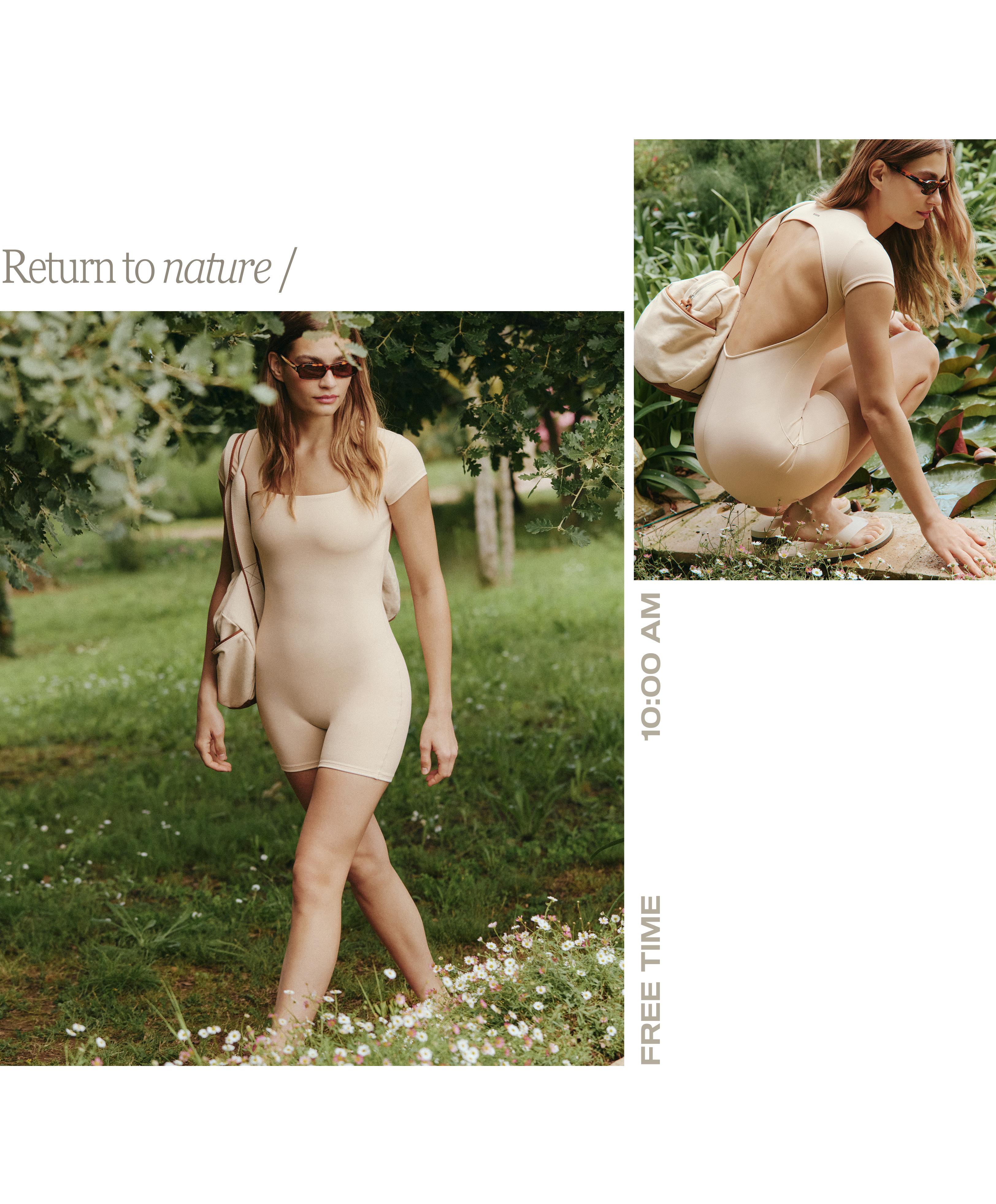 Evermove square neck short jumpsuit — PALE MINK