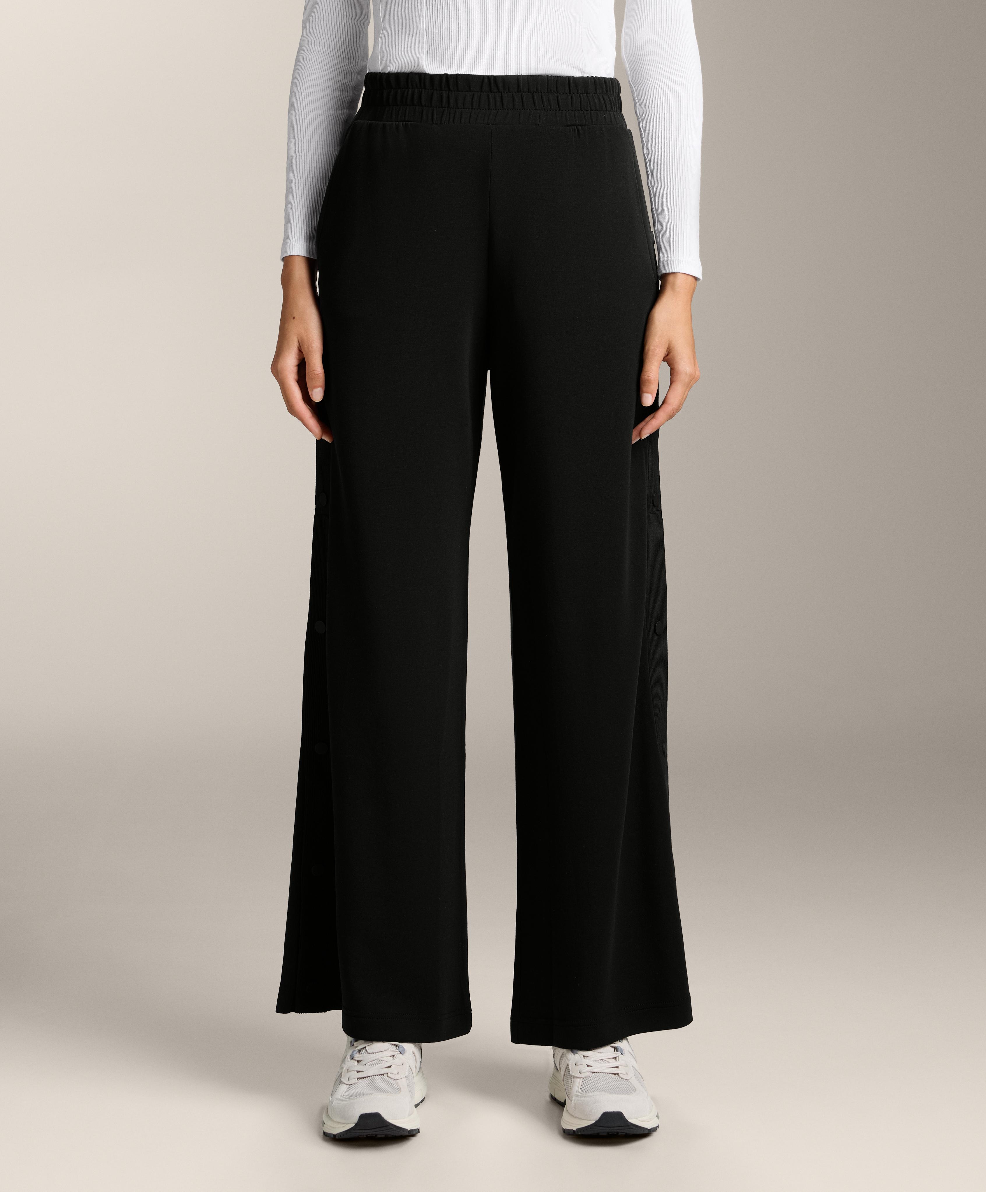 Straight-leg trousers with buttons and rib with soft-touch modal — BLACK