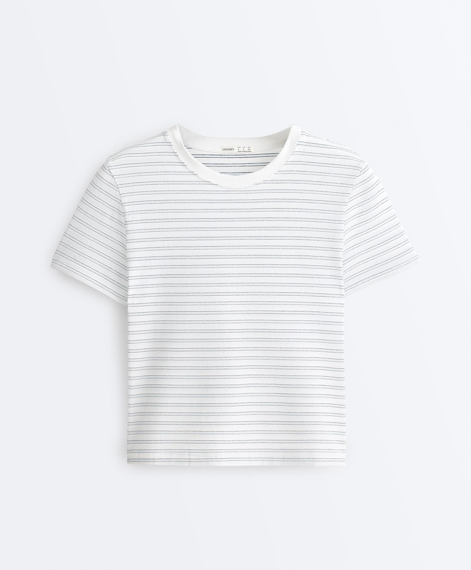 Regular fit striped cotton blend T-shirt — NAVY BLUE