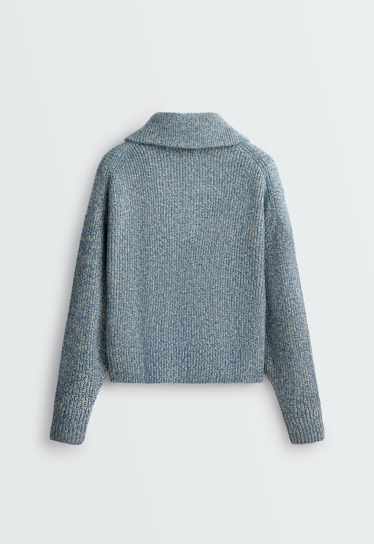 Marled knit jumper with half zip — GREY-BLUE