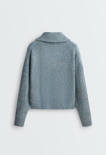 Marled knit jumper with half zip — GREY-BLUE 6