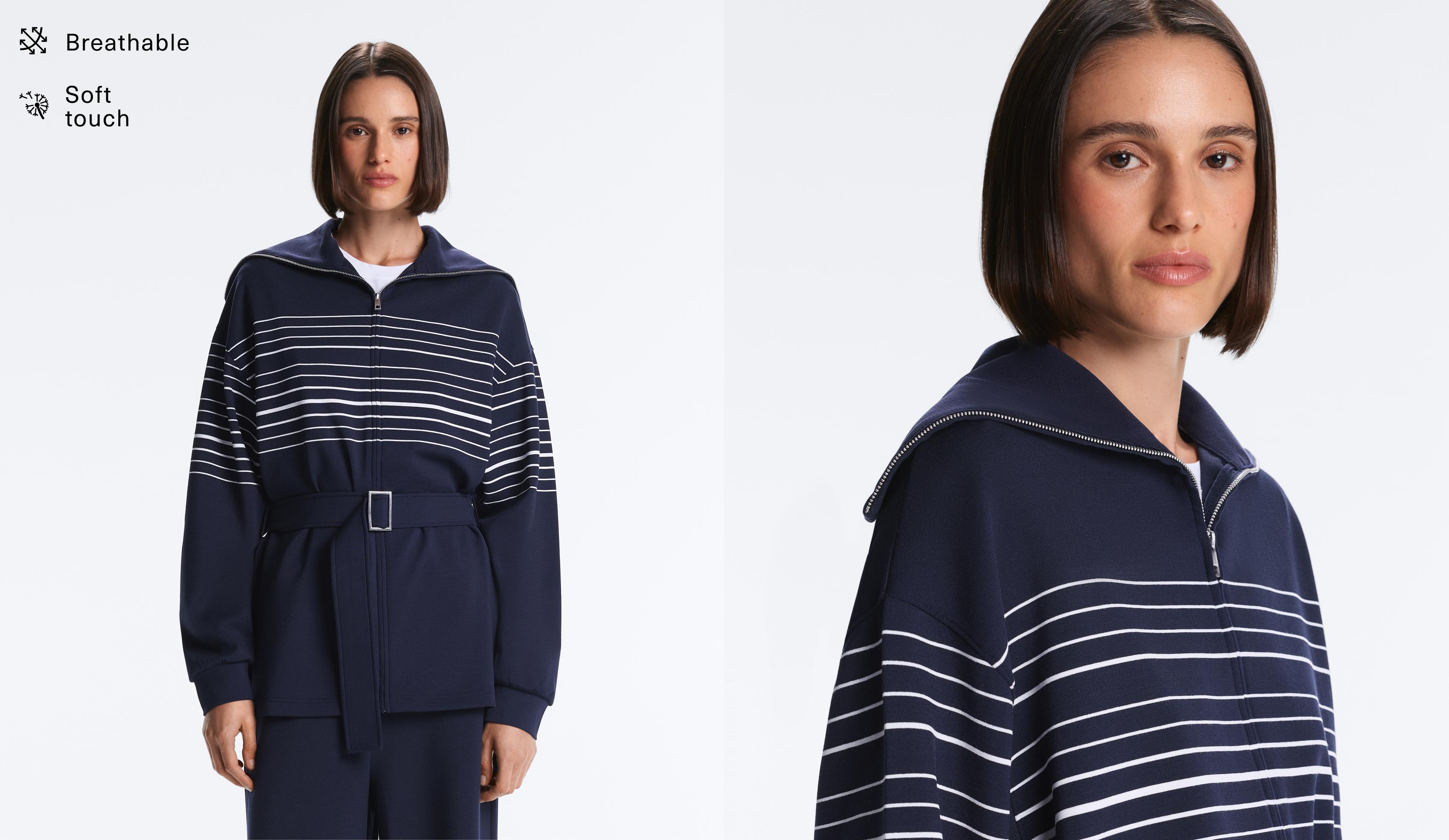 Long sailor stripe jacket with soft-touch modal