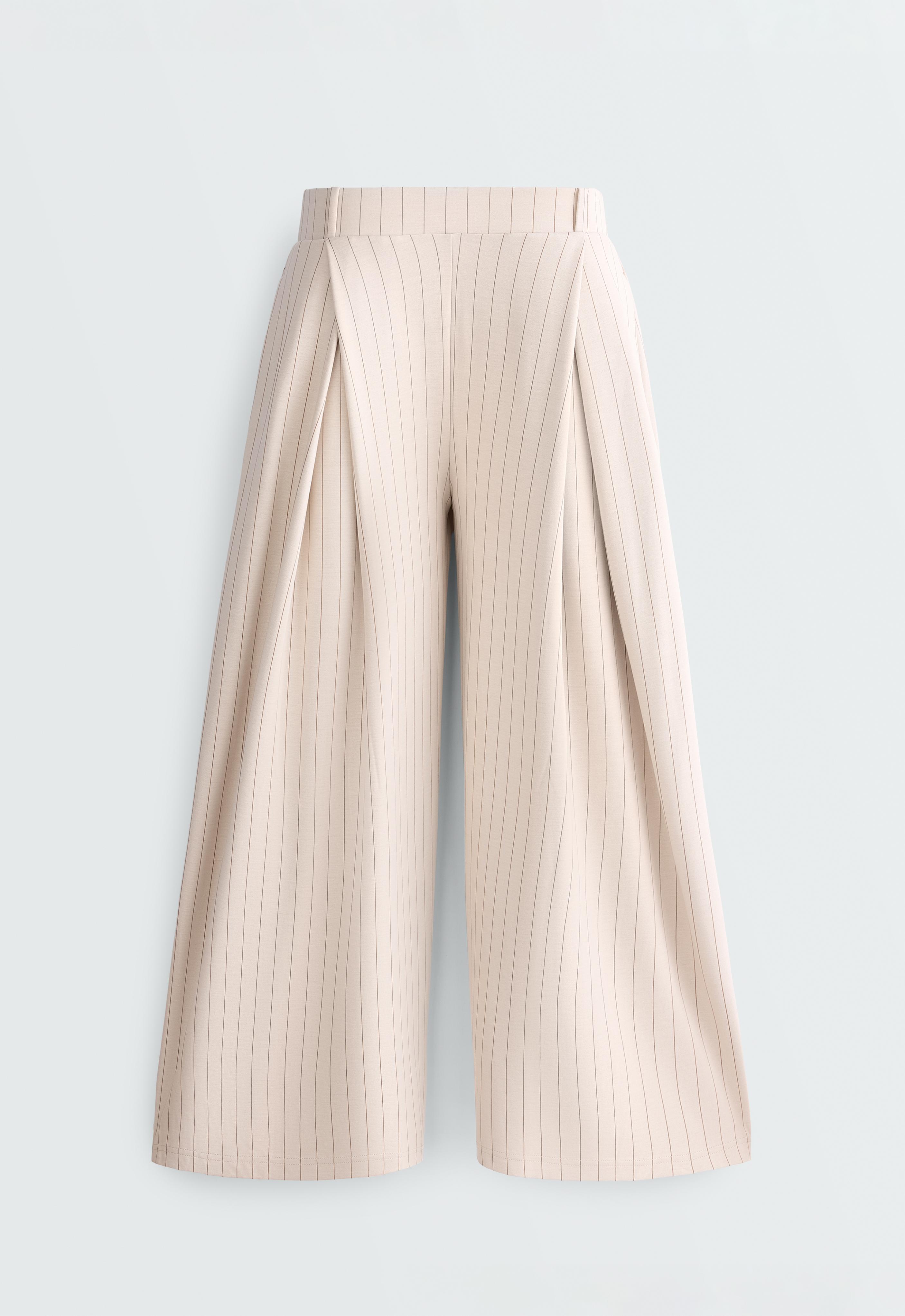 Wide-leg crop trousers with pleats and stripes — SANDY          