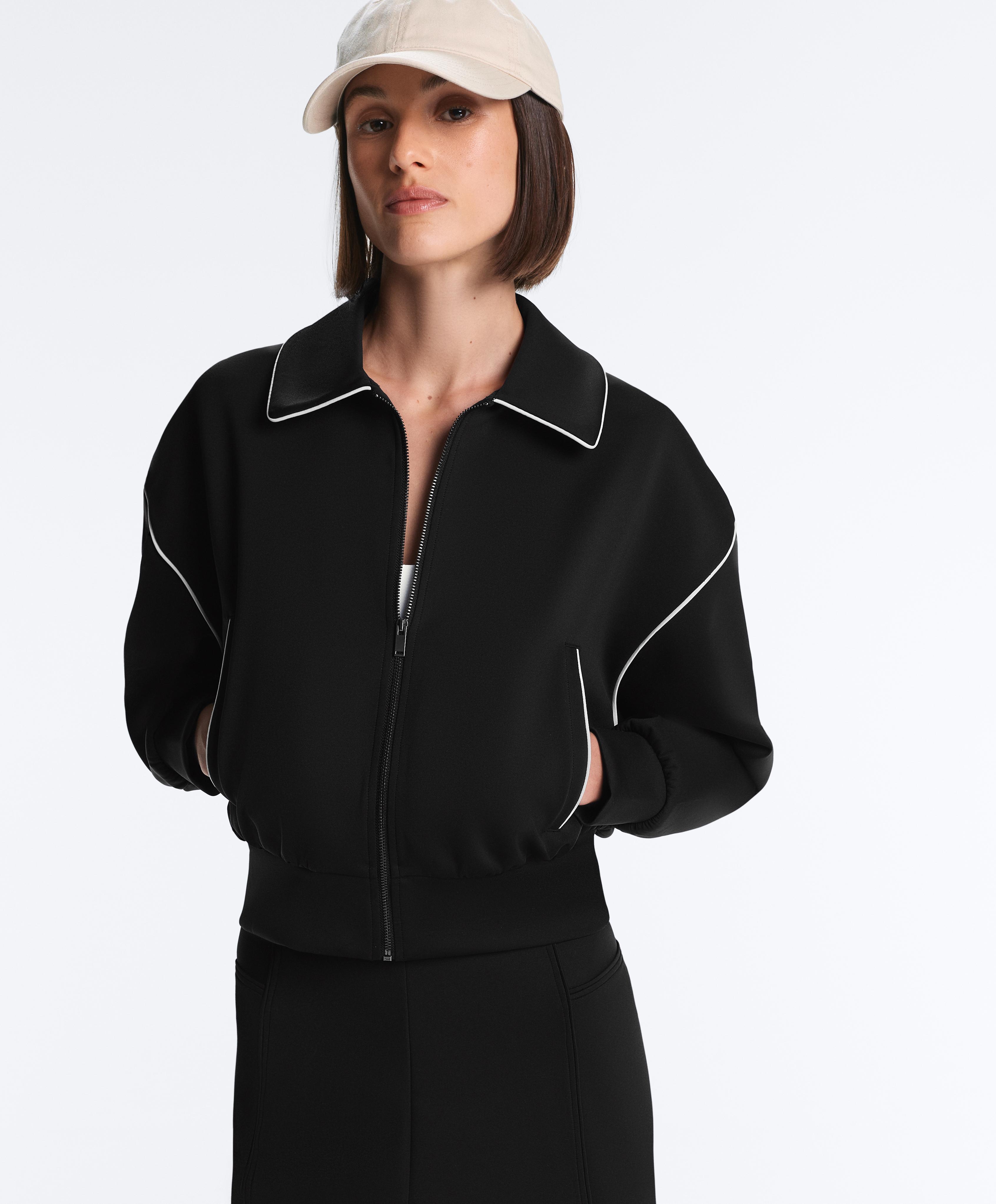 Neoprene-effect piping jacket — BLACK