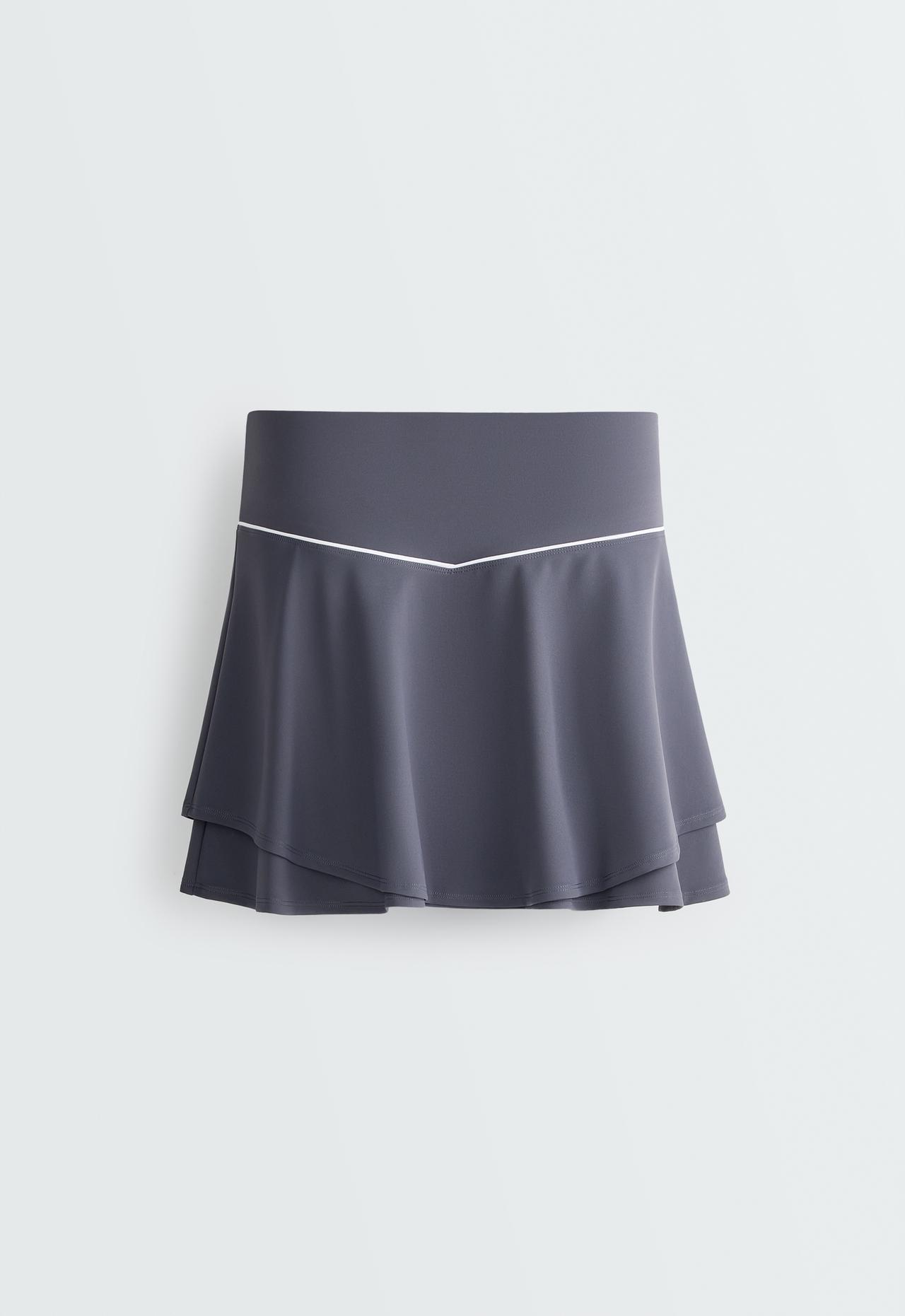 Double layer high rise short skirt — BLUE-GREY