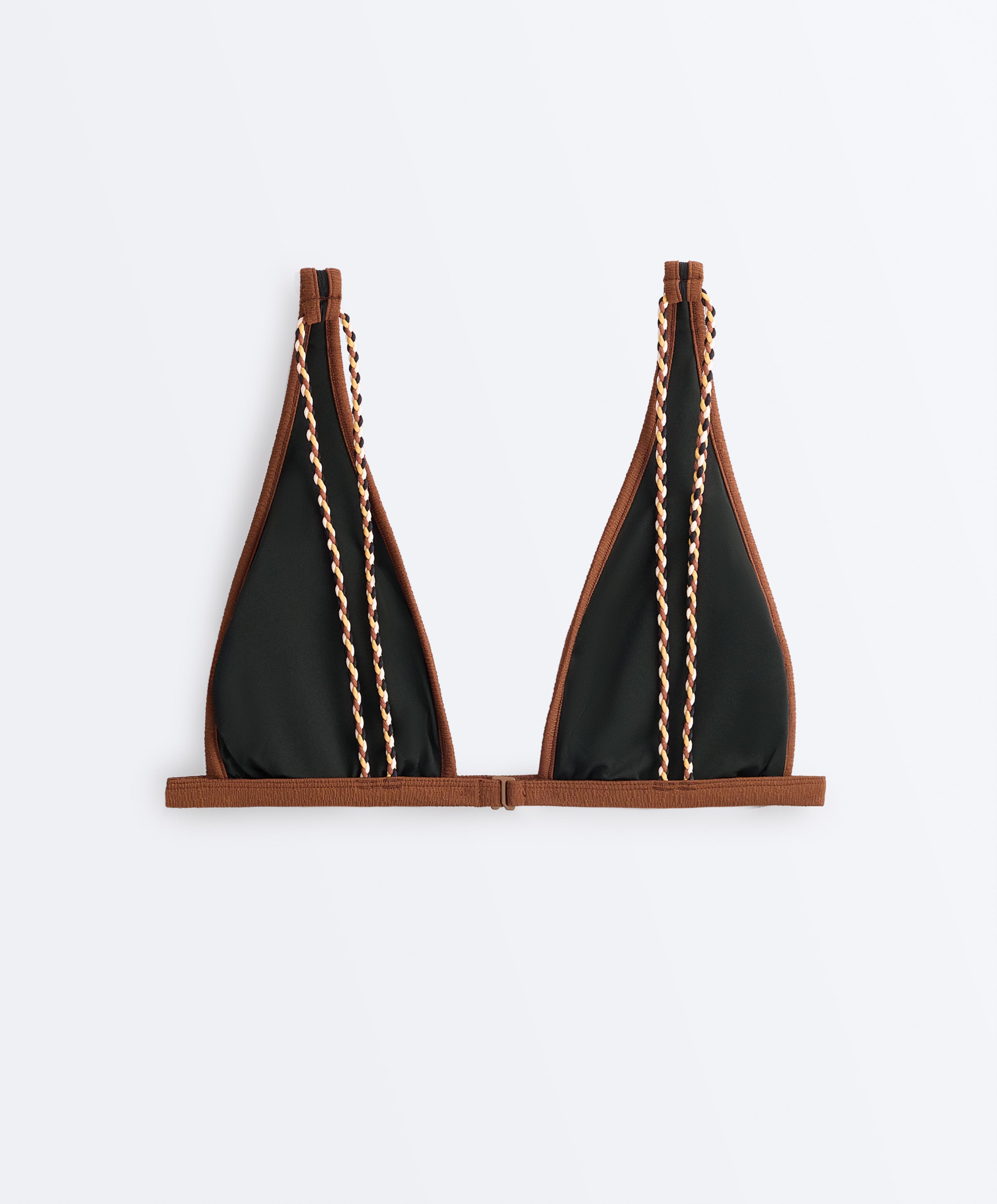 Contrast braid halterneck bikini — BLACK