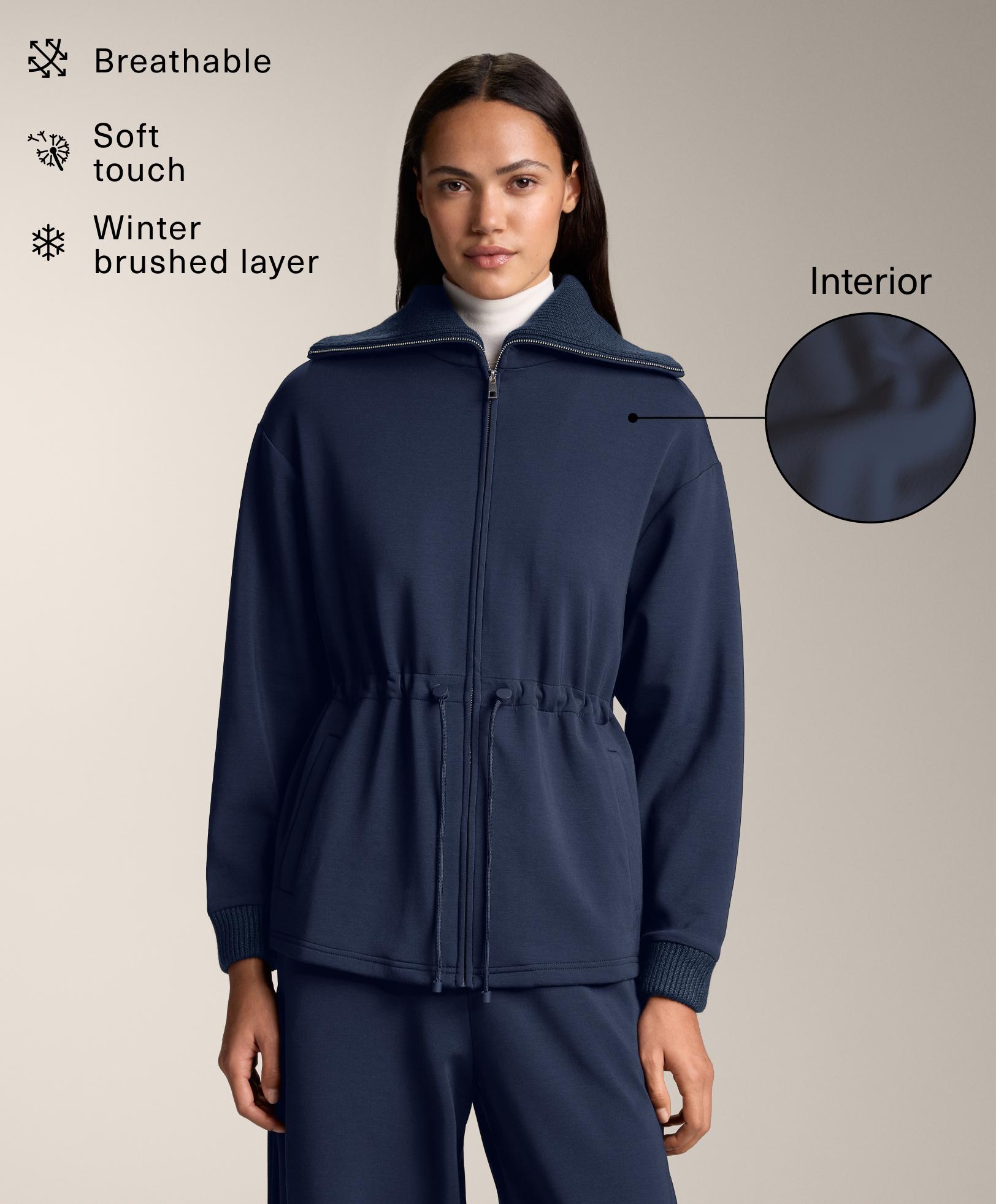 Adjustable waist knit collar jacket with brushed modal Adjustable waist knit collar jacket with brushed modal