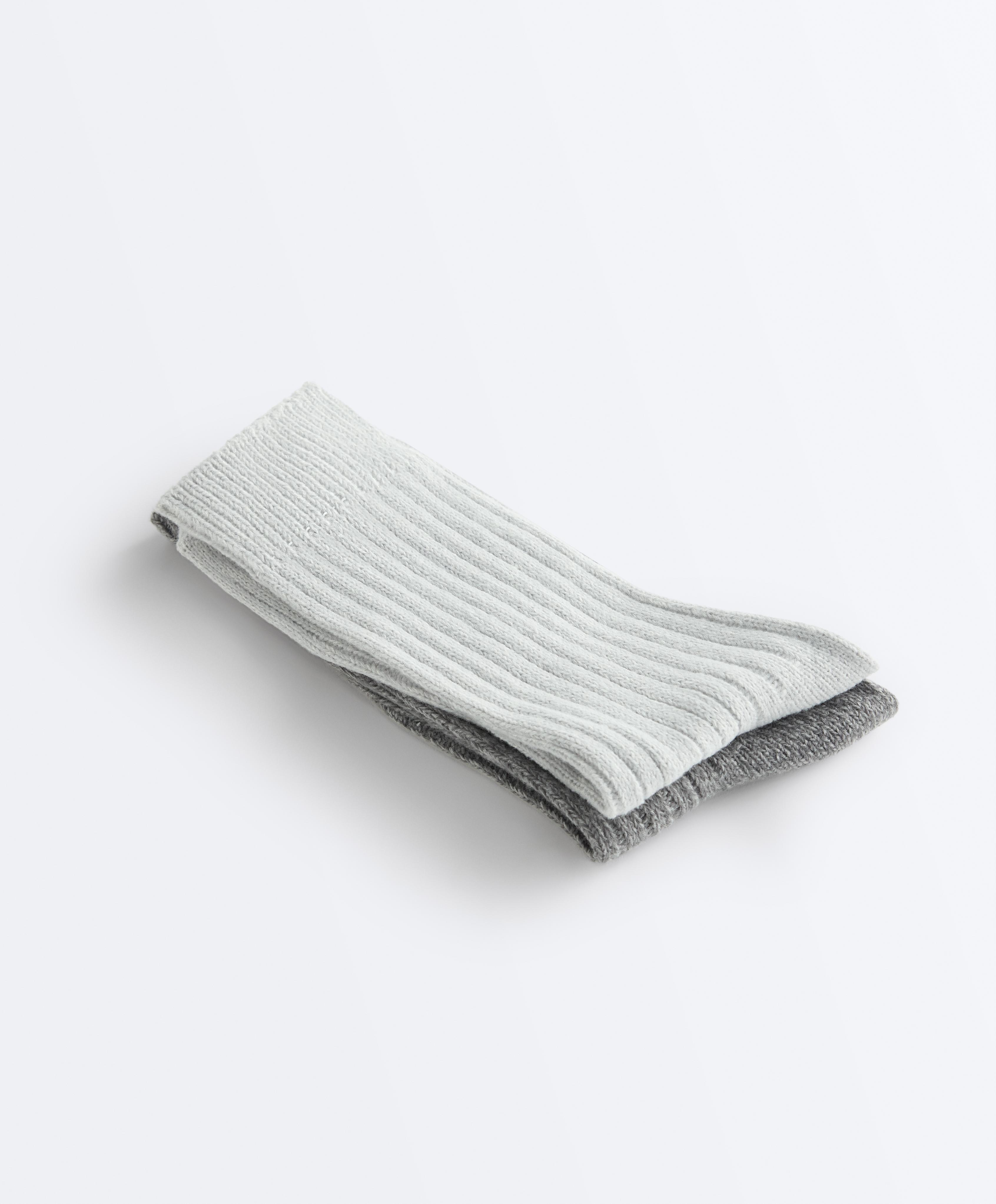2 Pairs of Classic Ribbed Socks — PALE GREY MELANGE