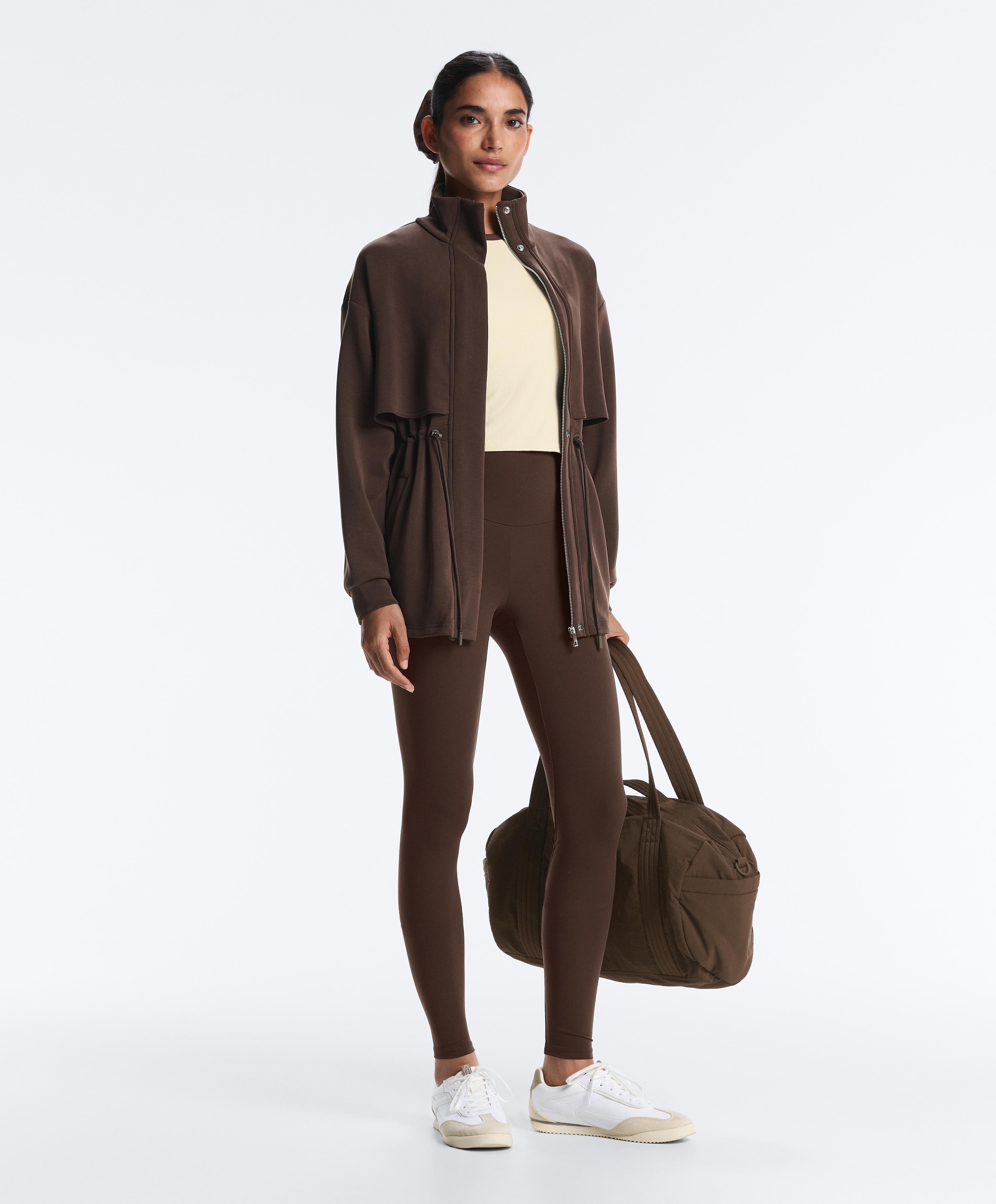 Long soft-touch jacket with modal and pockets — BROWN