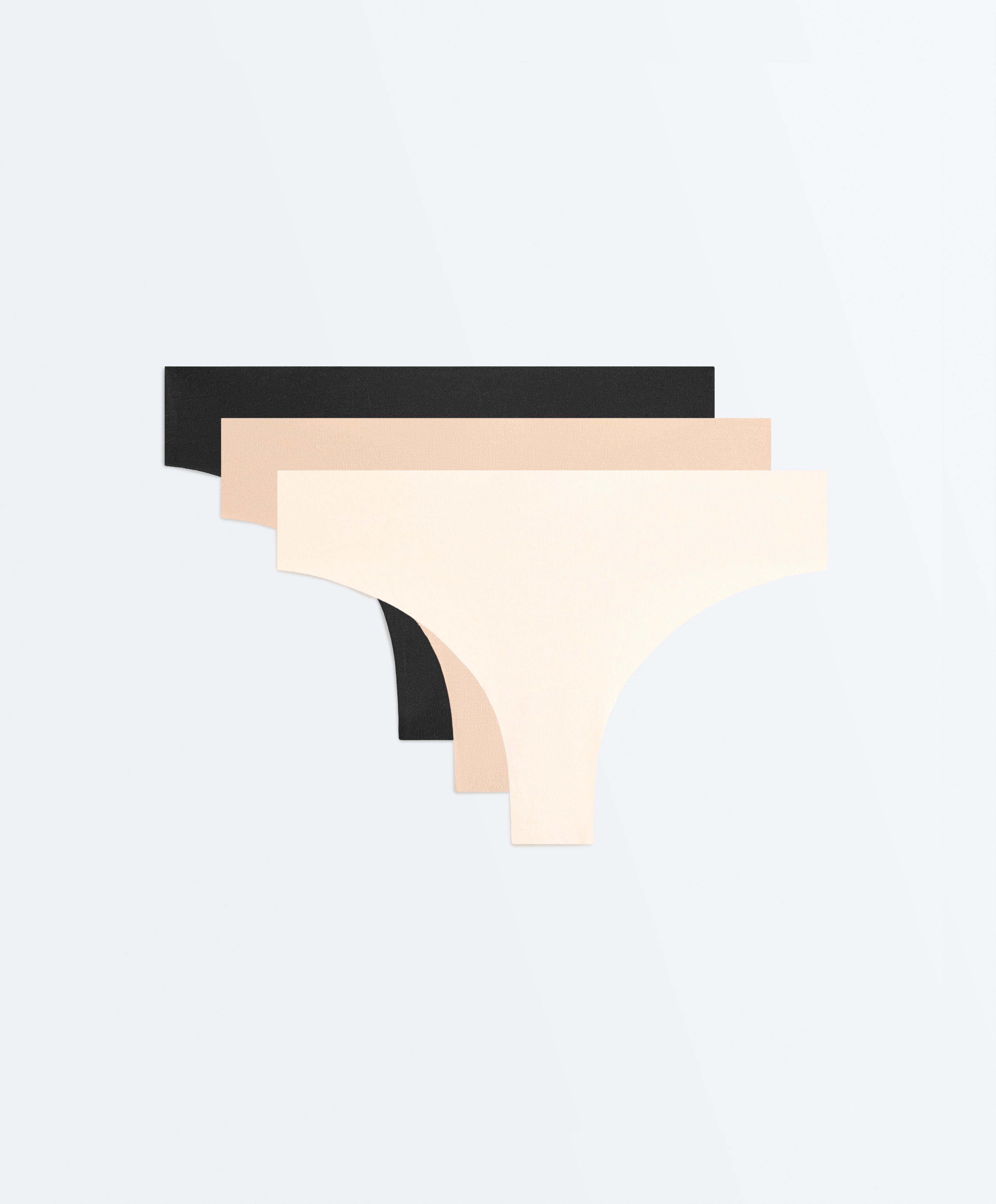 3 invisible laser-cut cotton blend thongs — BEIGE