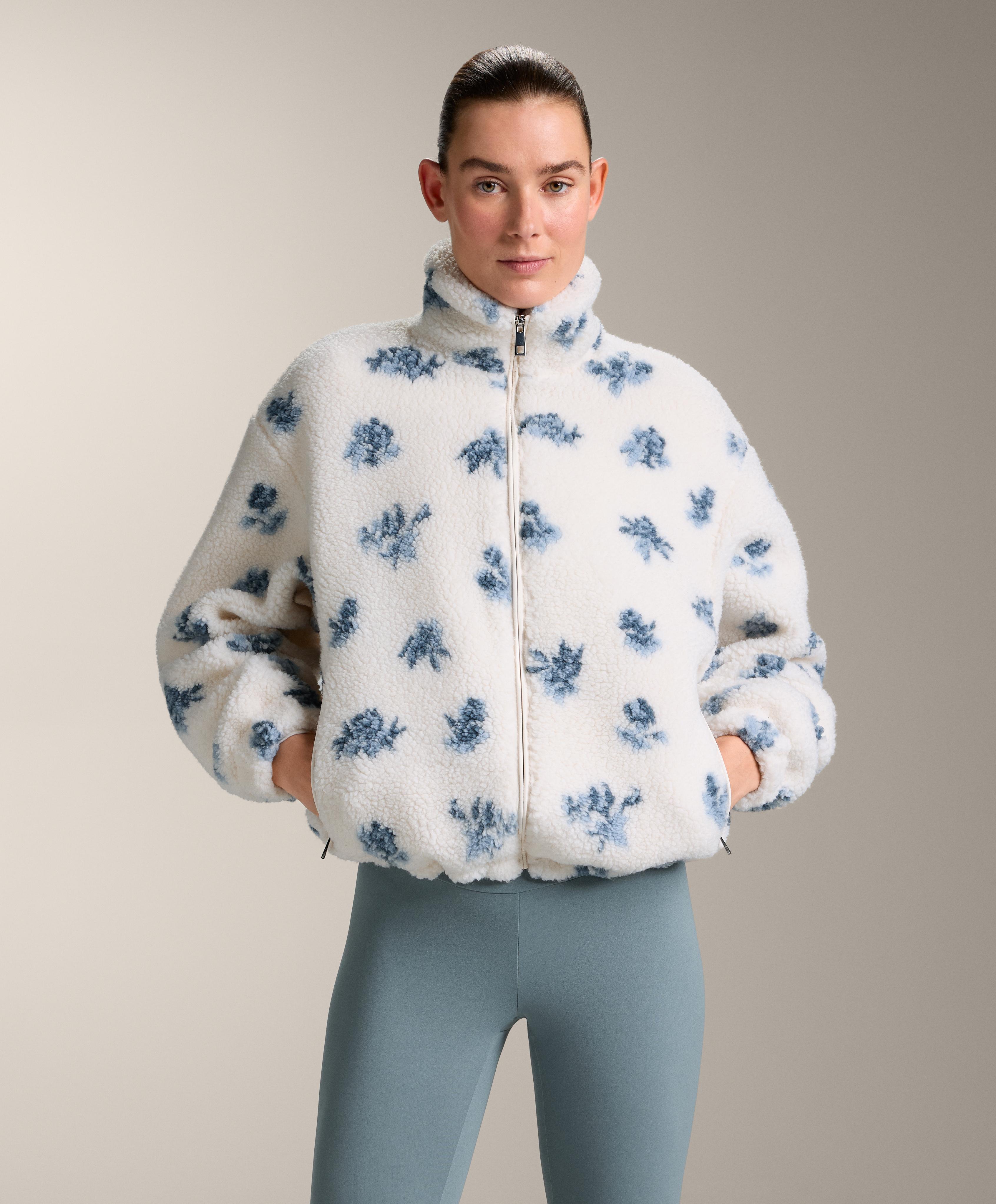 Floral faux-shearling jacket — DUSTY-BLUE