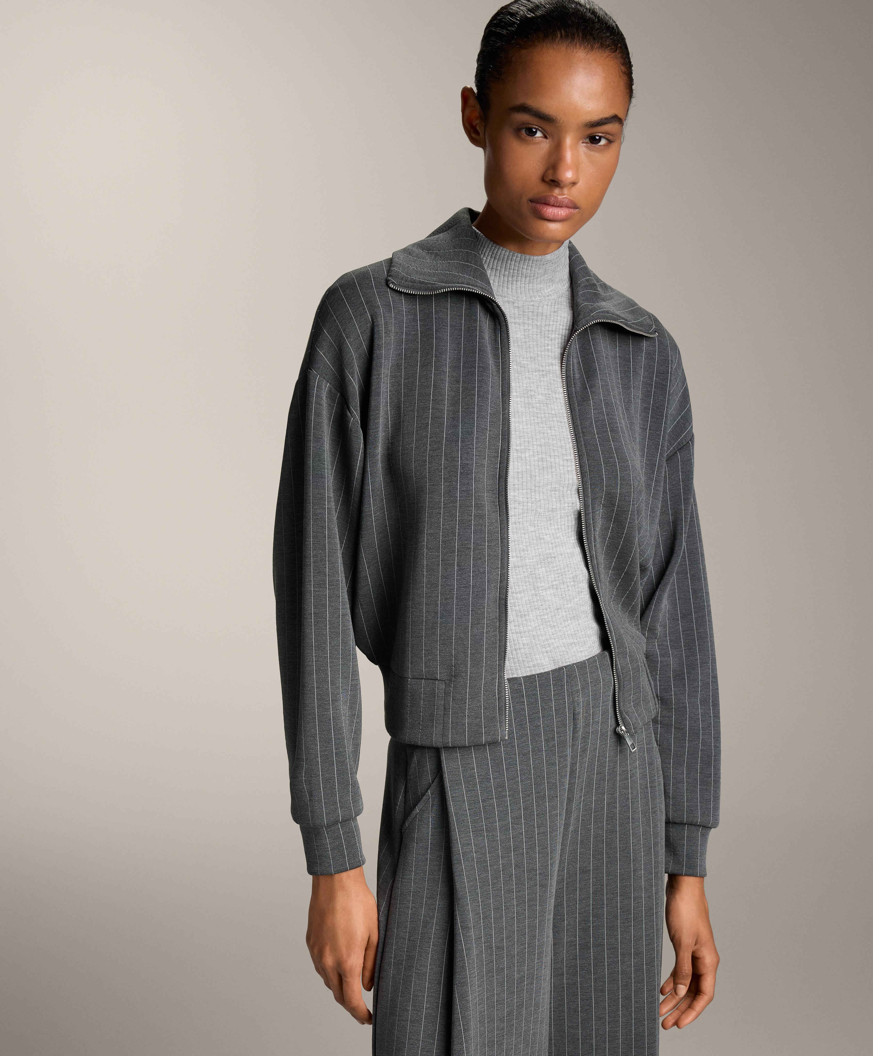 Striped boxy jacket with back pleat and soft-touch modal