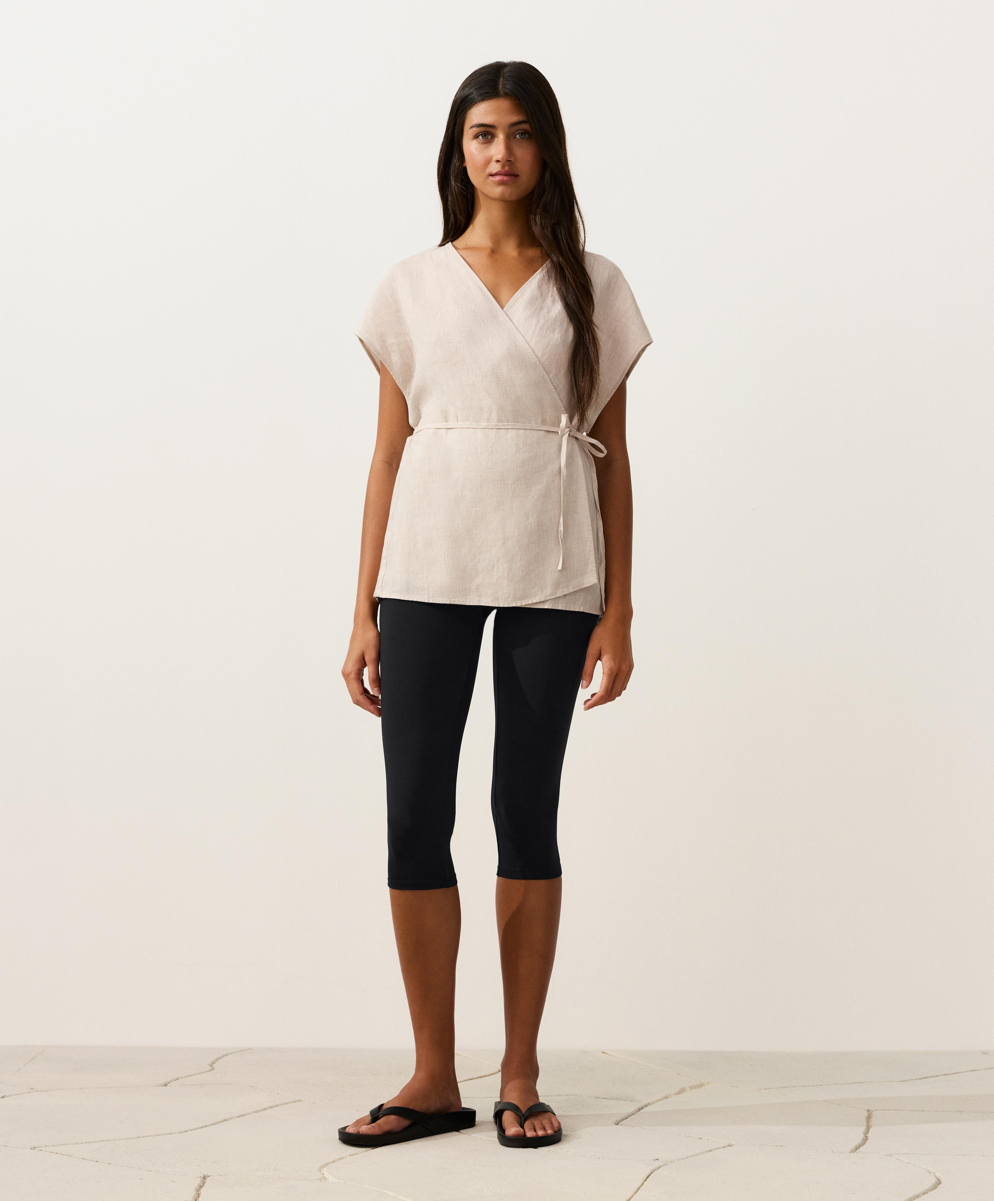 100% linen wrap shirt with tie — SAND MELANGE