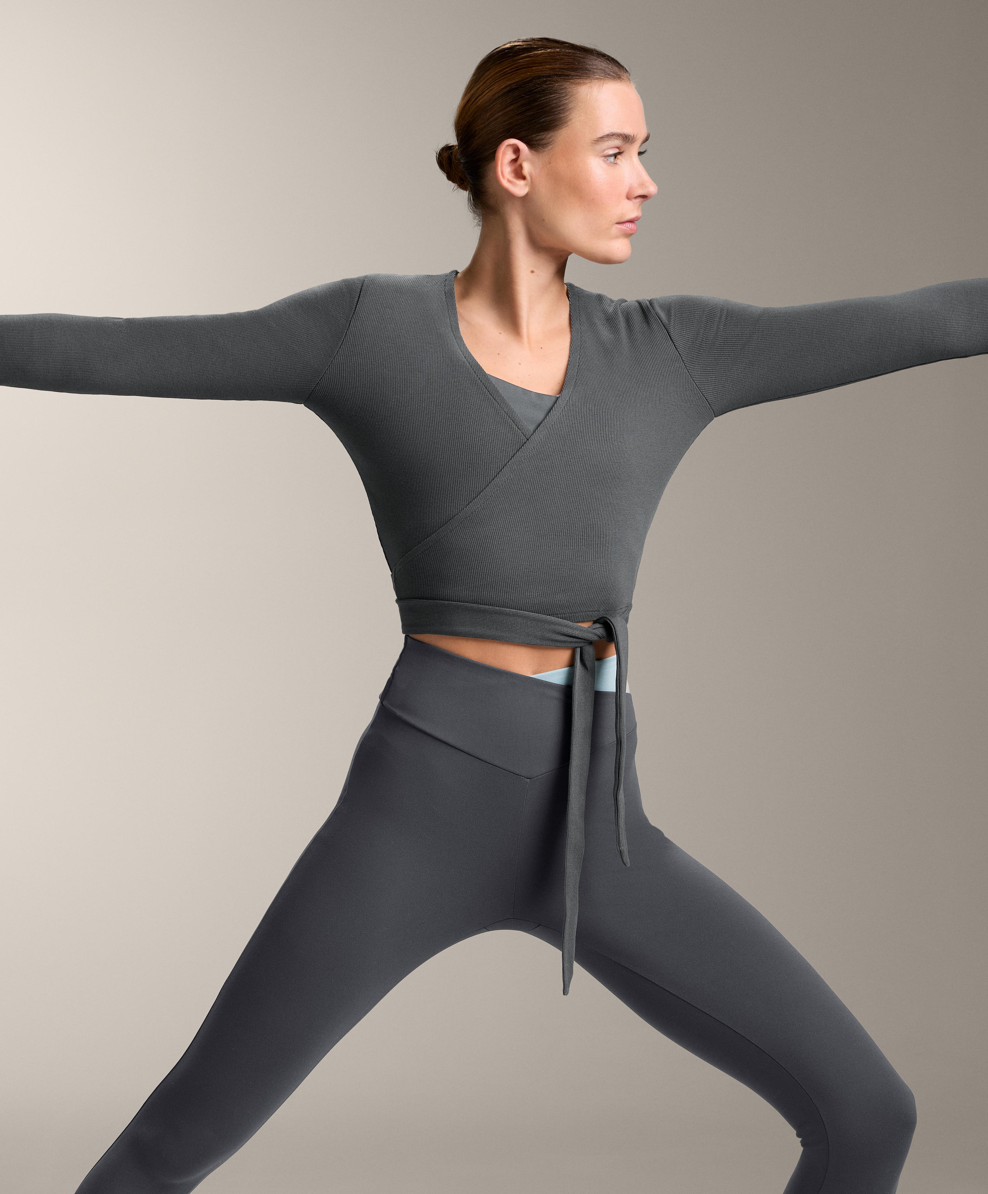 Rib cotton blend wrap T-shirt — ASPHALT