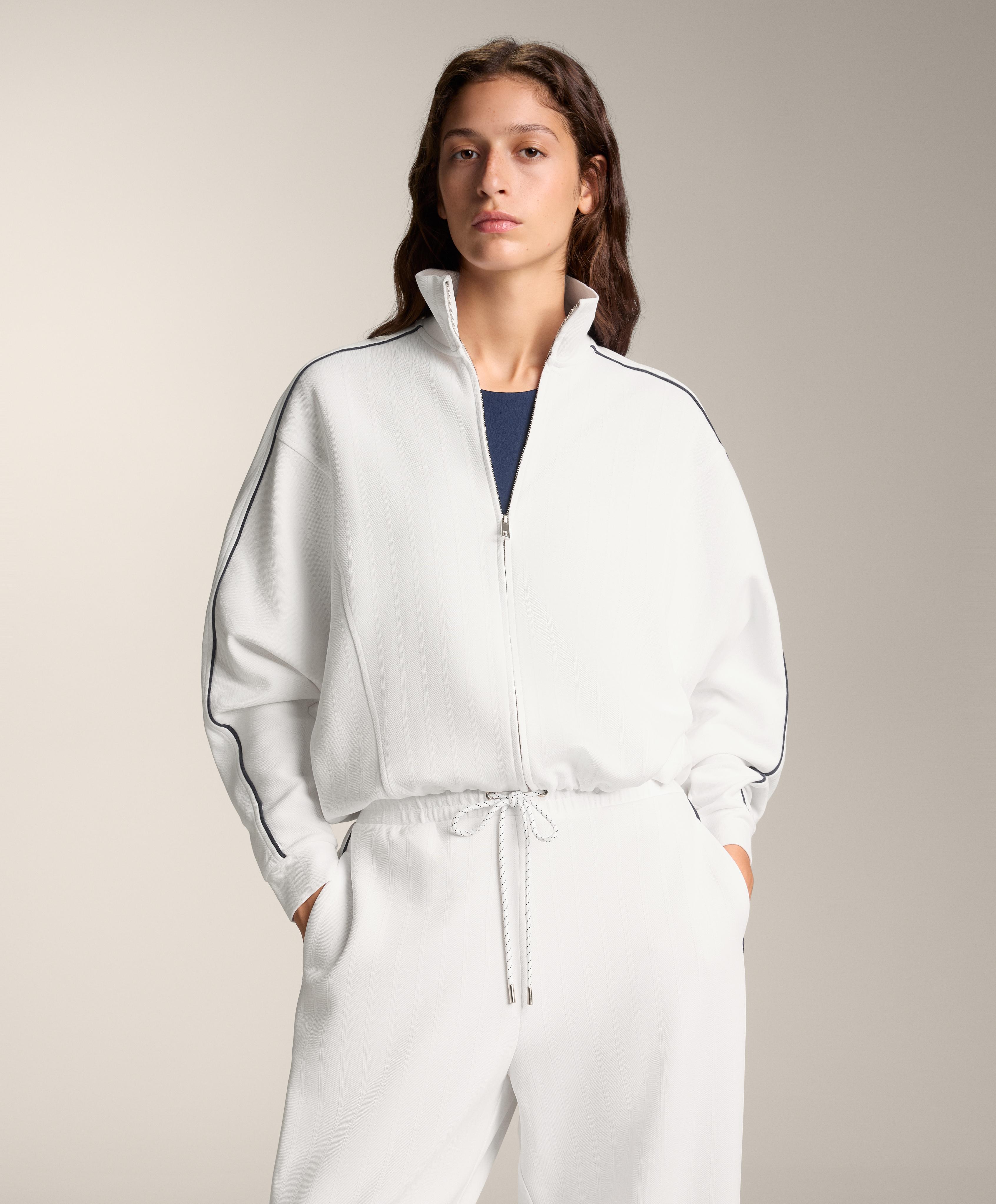 Piqué jacket with side piping and cotton — WHITE 