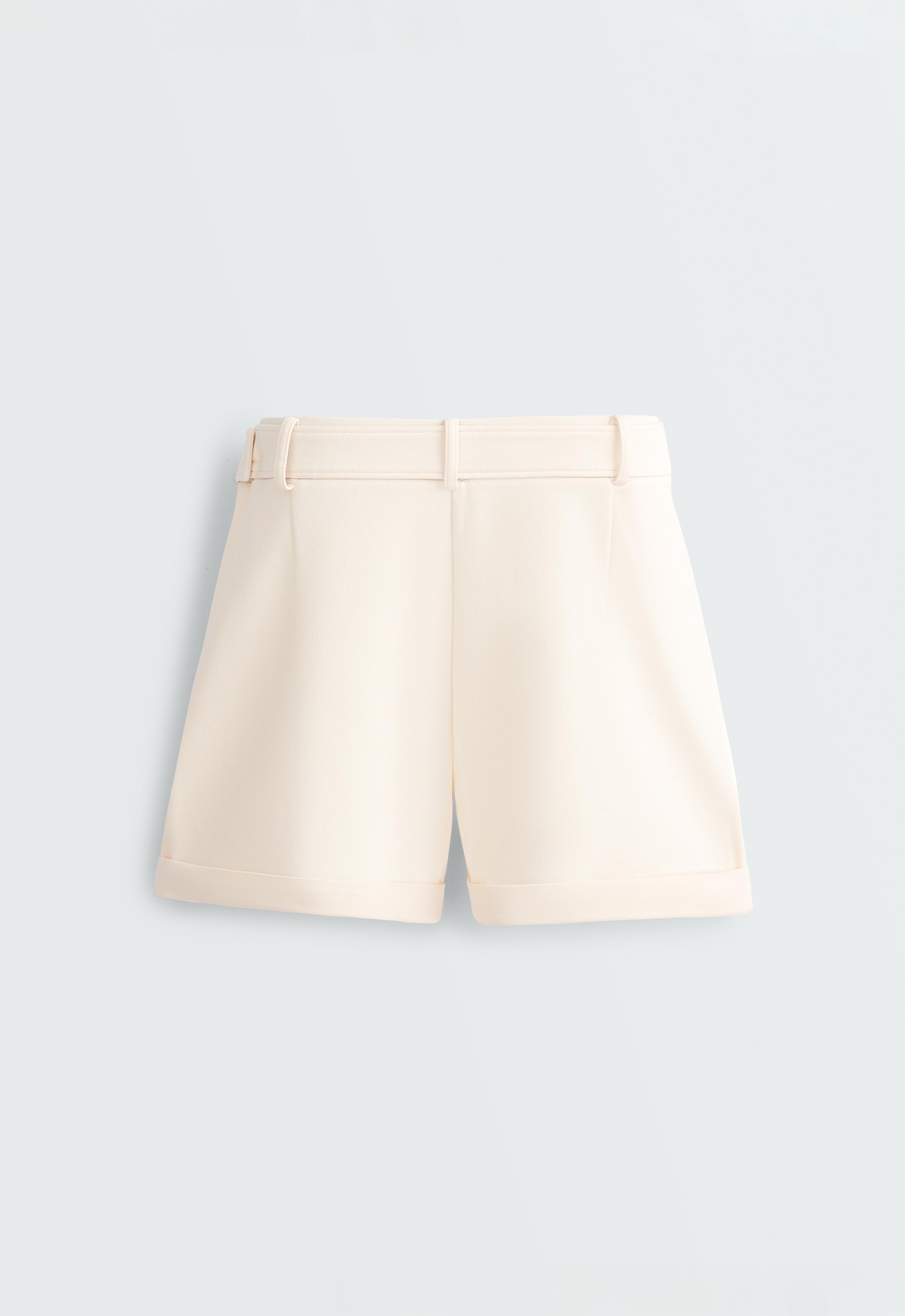 Cotton piqué belted shorts — PALE ECRU