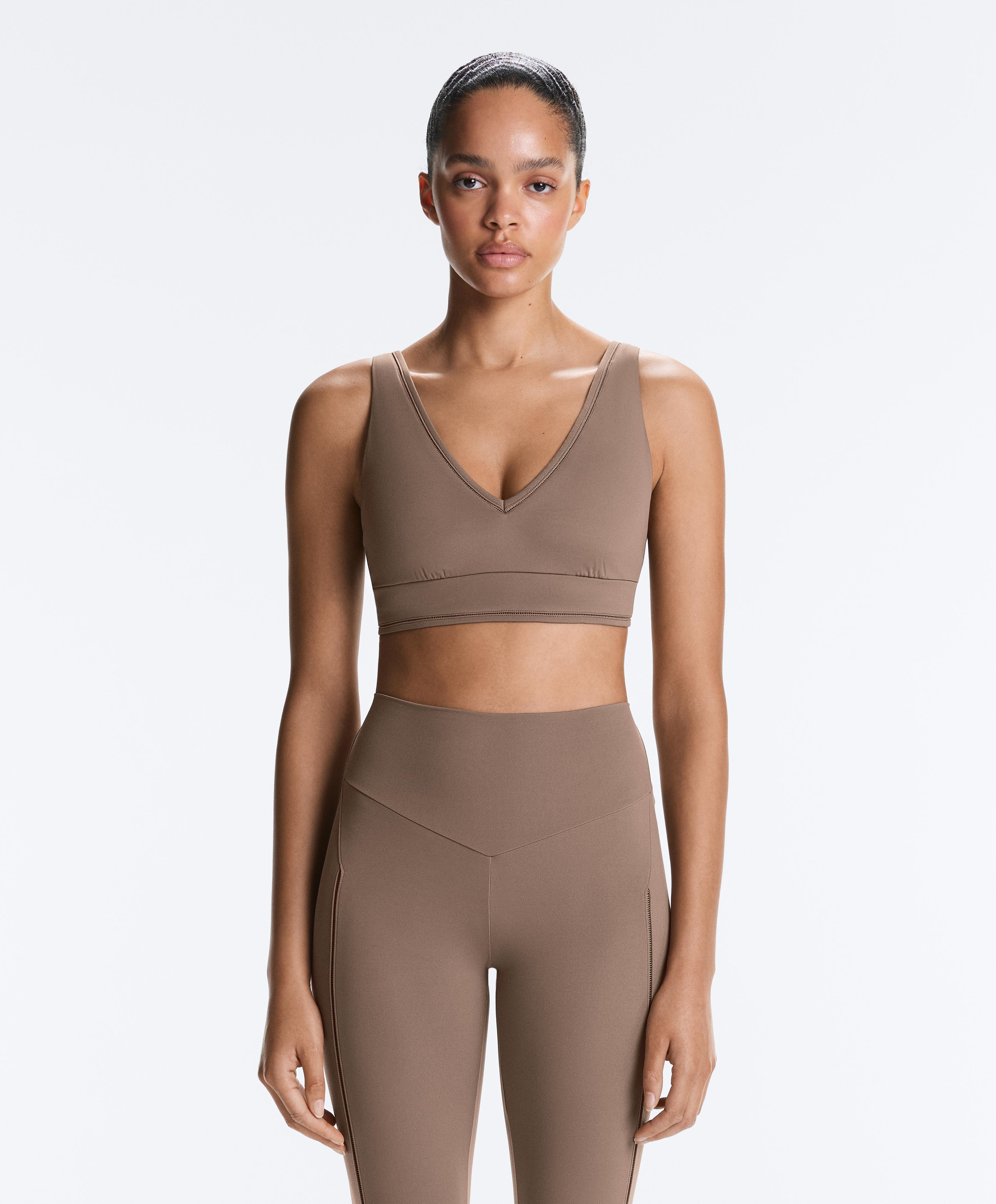 Comfortlux medium-support hemstitch sports bra — MINK