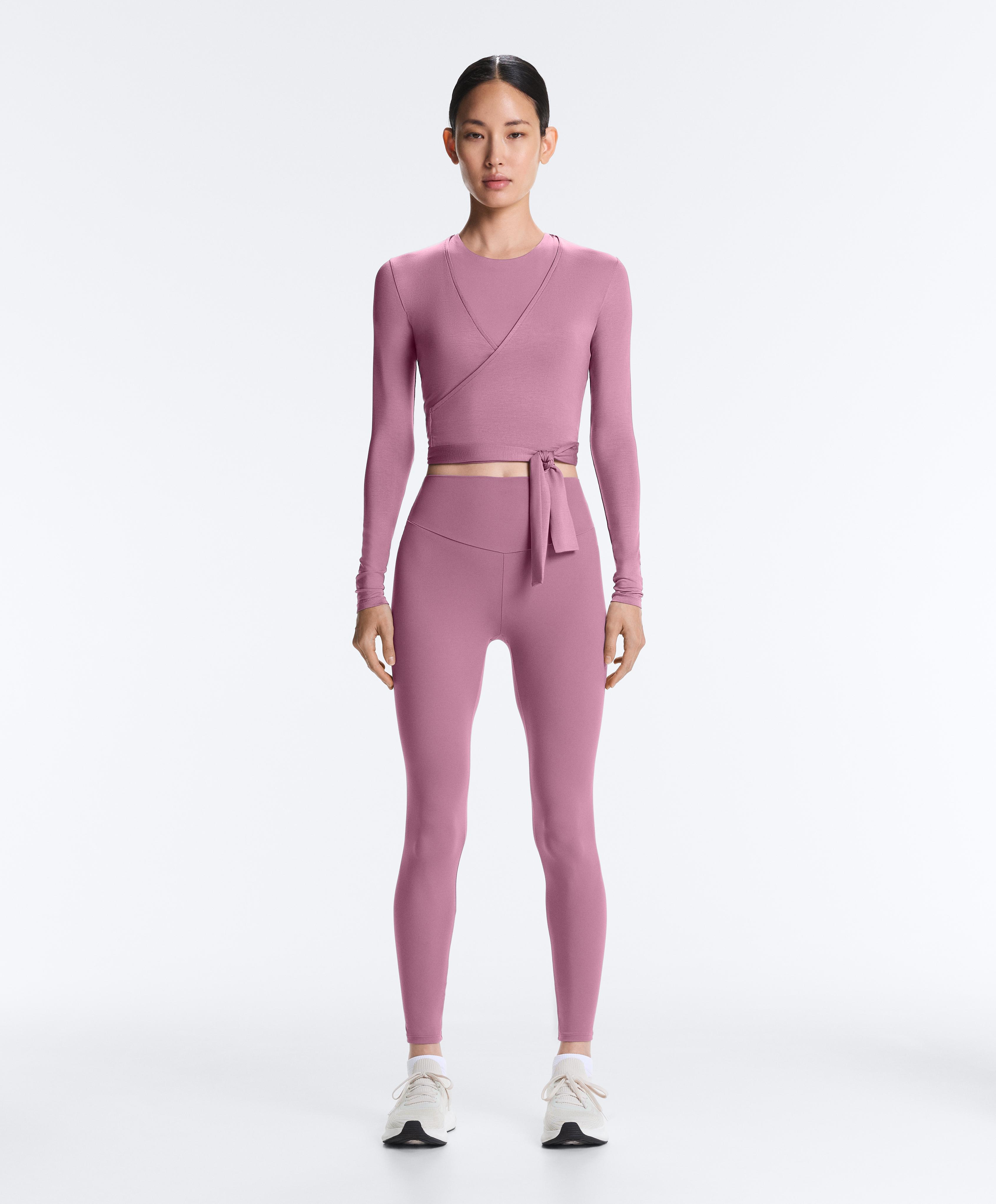 Lyocell blend wrap T-shirt — MAUVE PINK