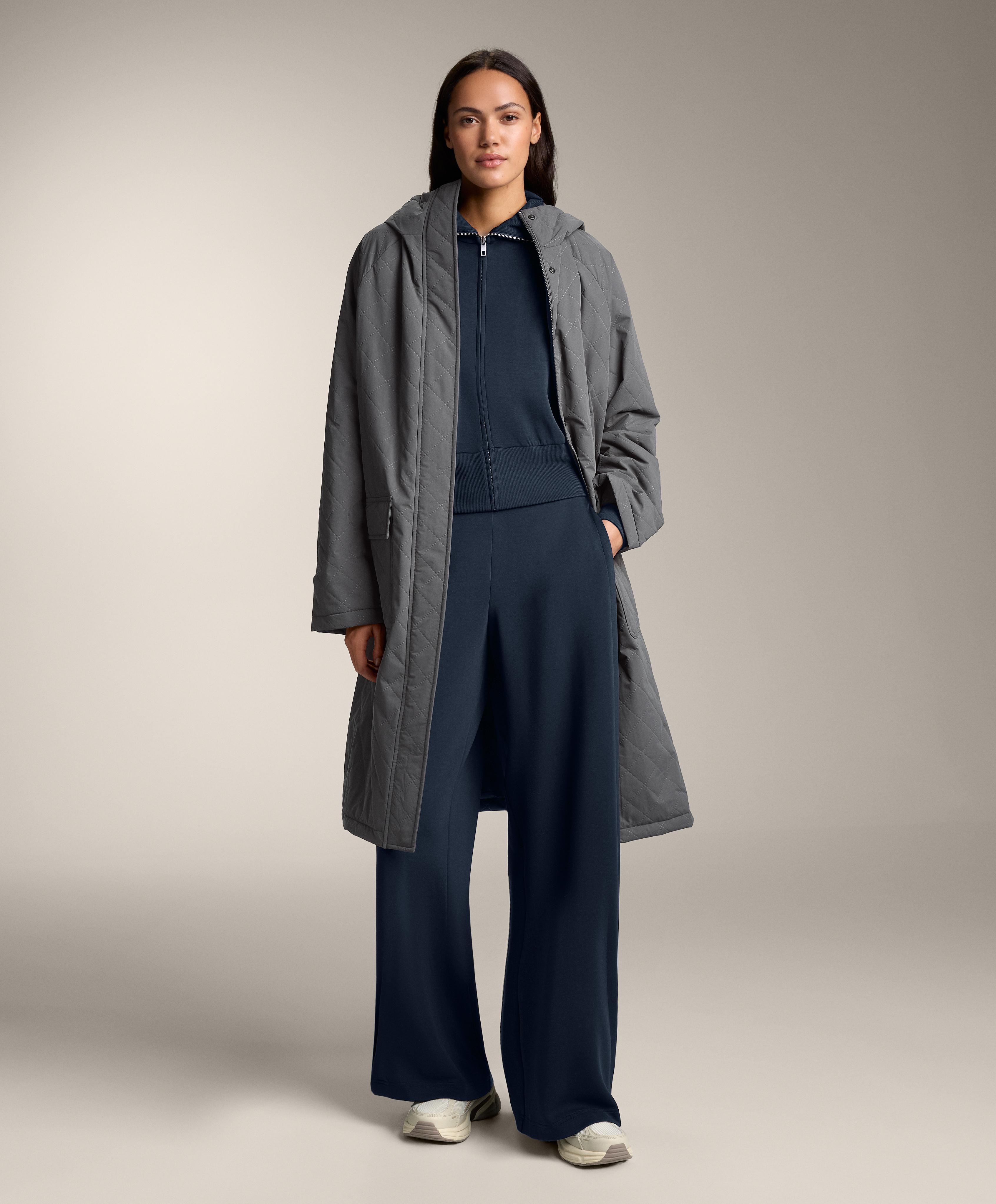 Fitted waist knit collar jacket with modal — NAVY BLUE