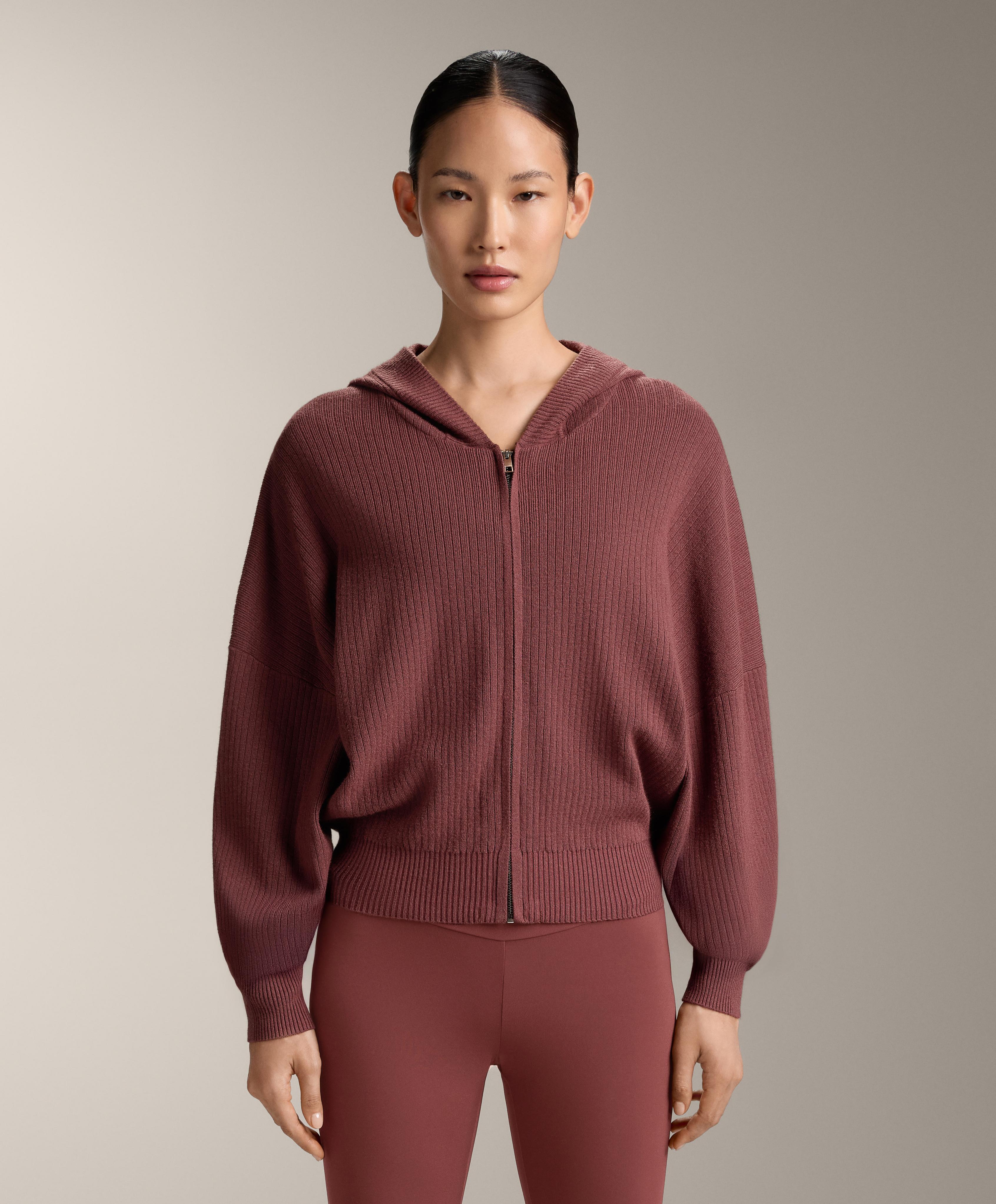 Rib-knit hooded jacket