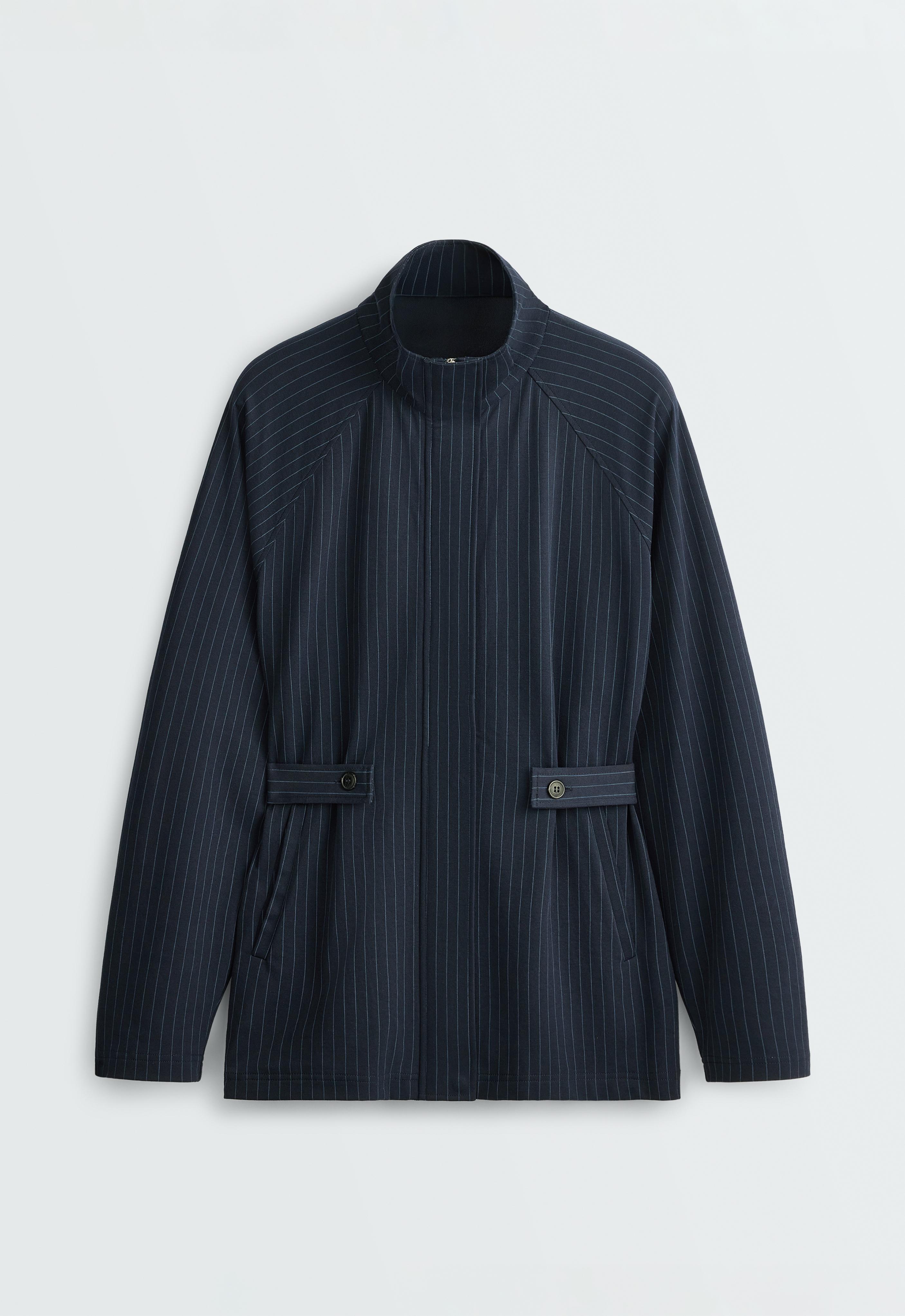 Long pinstripe cotton jacket — NAVY BLUE