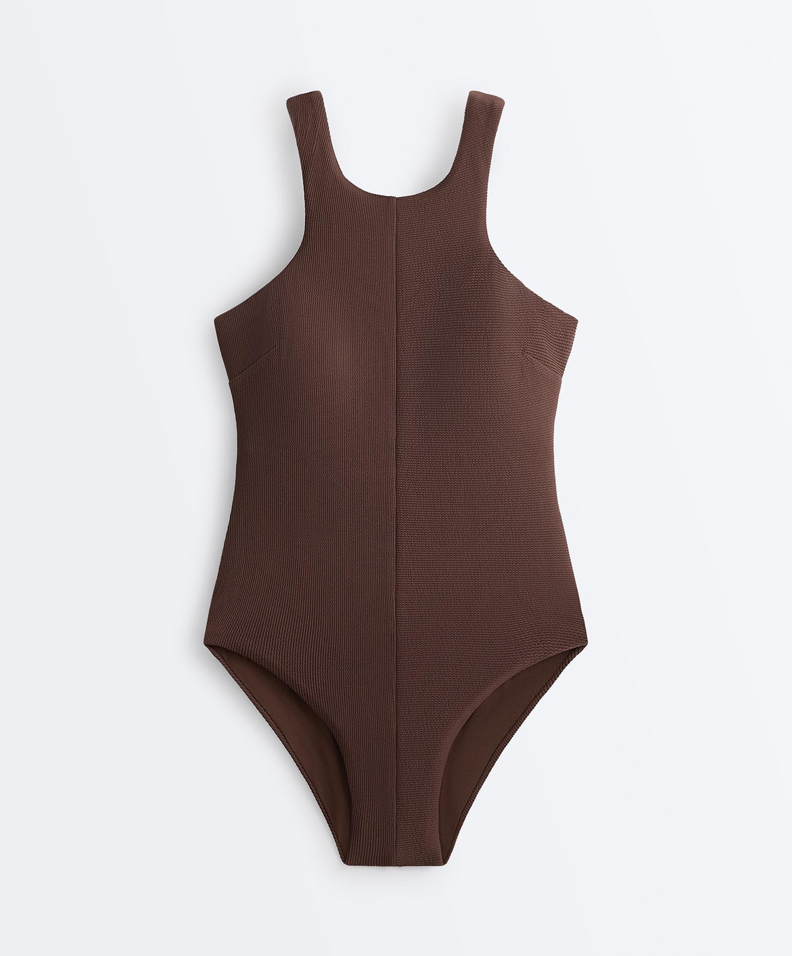 Rib halter swimsuit — CHOCOLATE