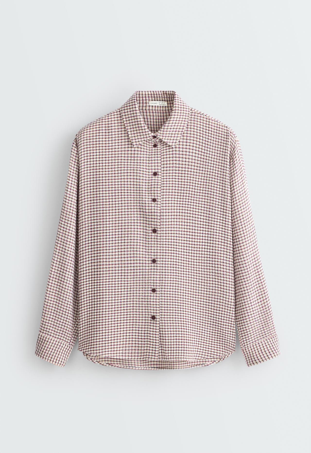 Checked cotton shirt with long sleeve — SAND