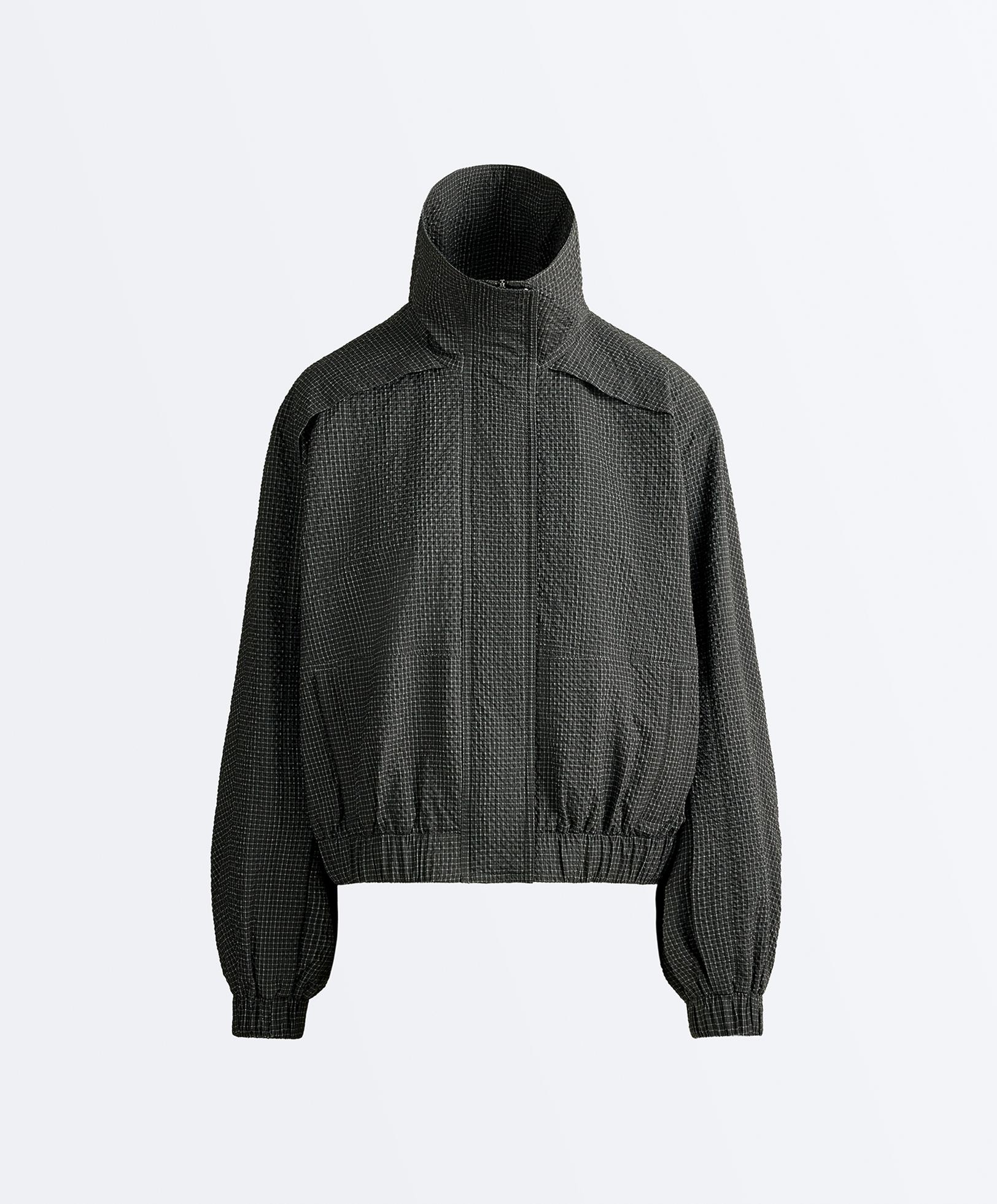 Water-repellent checked nylon track jacket — BLACK
