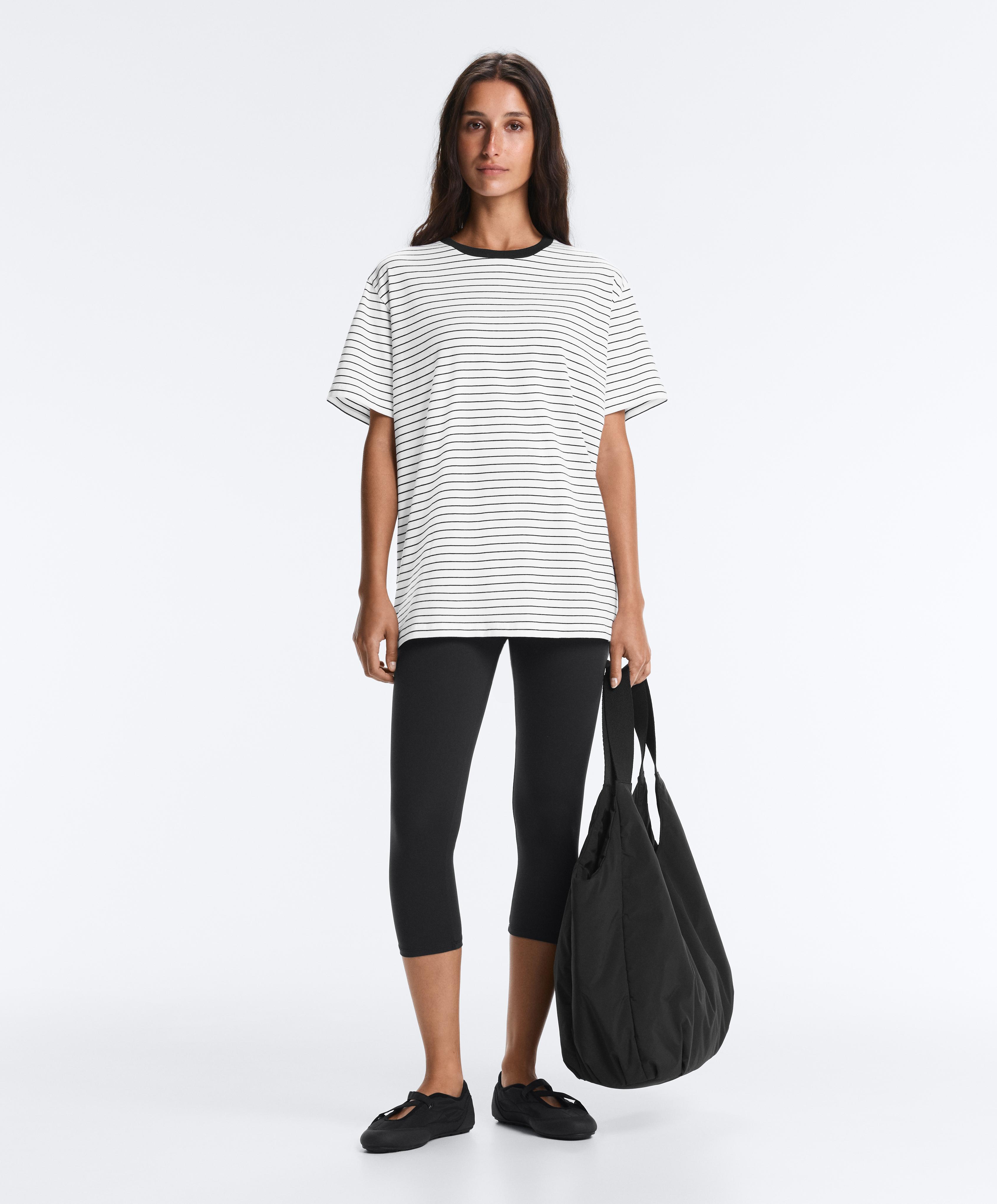 Oversize short-sleeved cotton blend T-shirt with contrast stripes — WHITE 