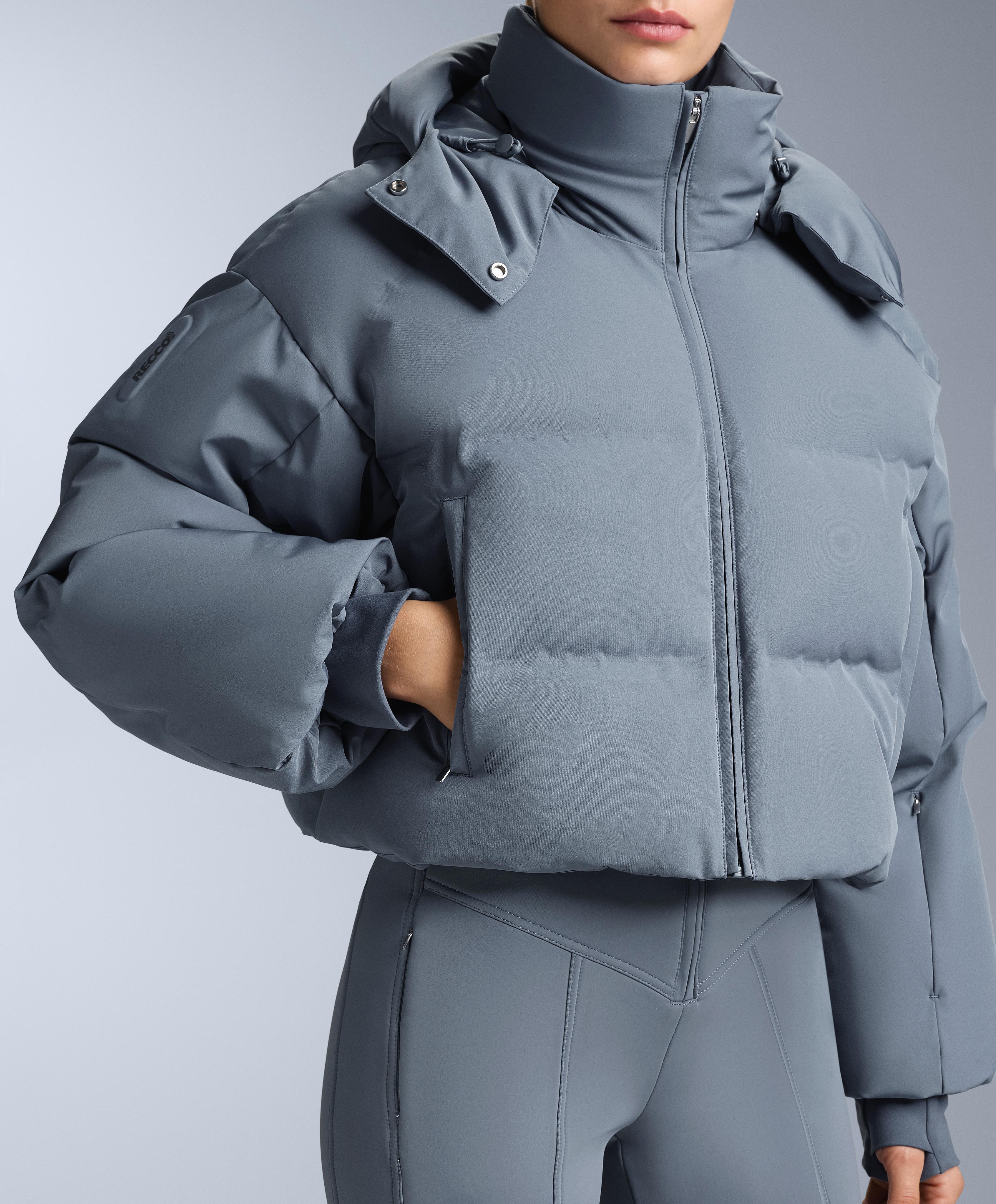 Lightweight 80% down and 20% MINARDI PIUME SKI water-resistant short jacket — GREY-BLUE