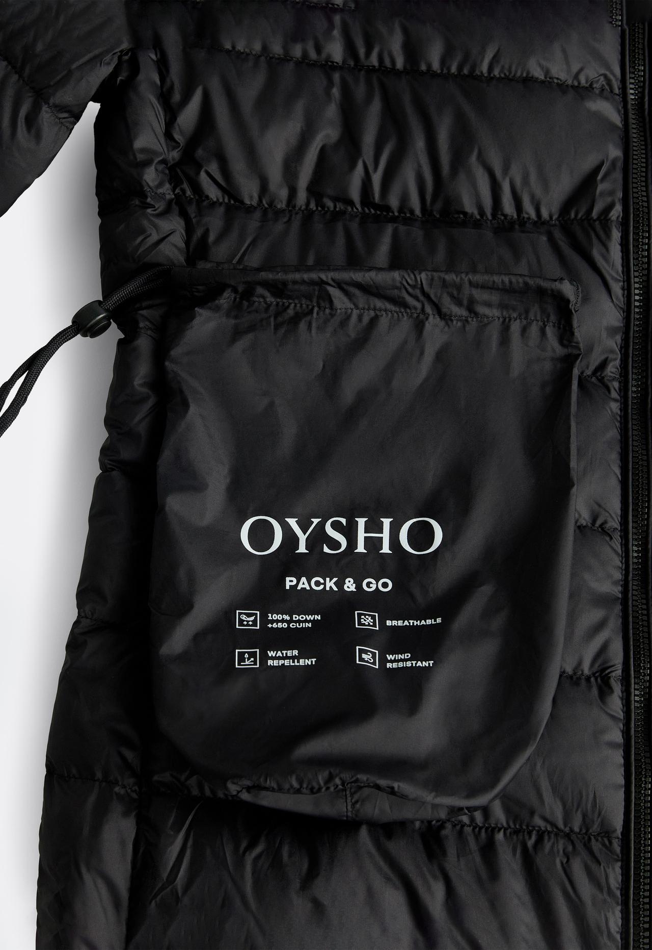 Packable 100% down short puffer jacket — BLACK