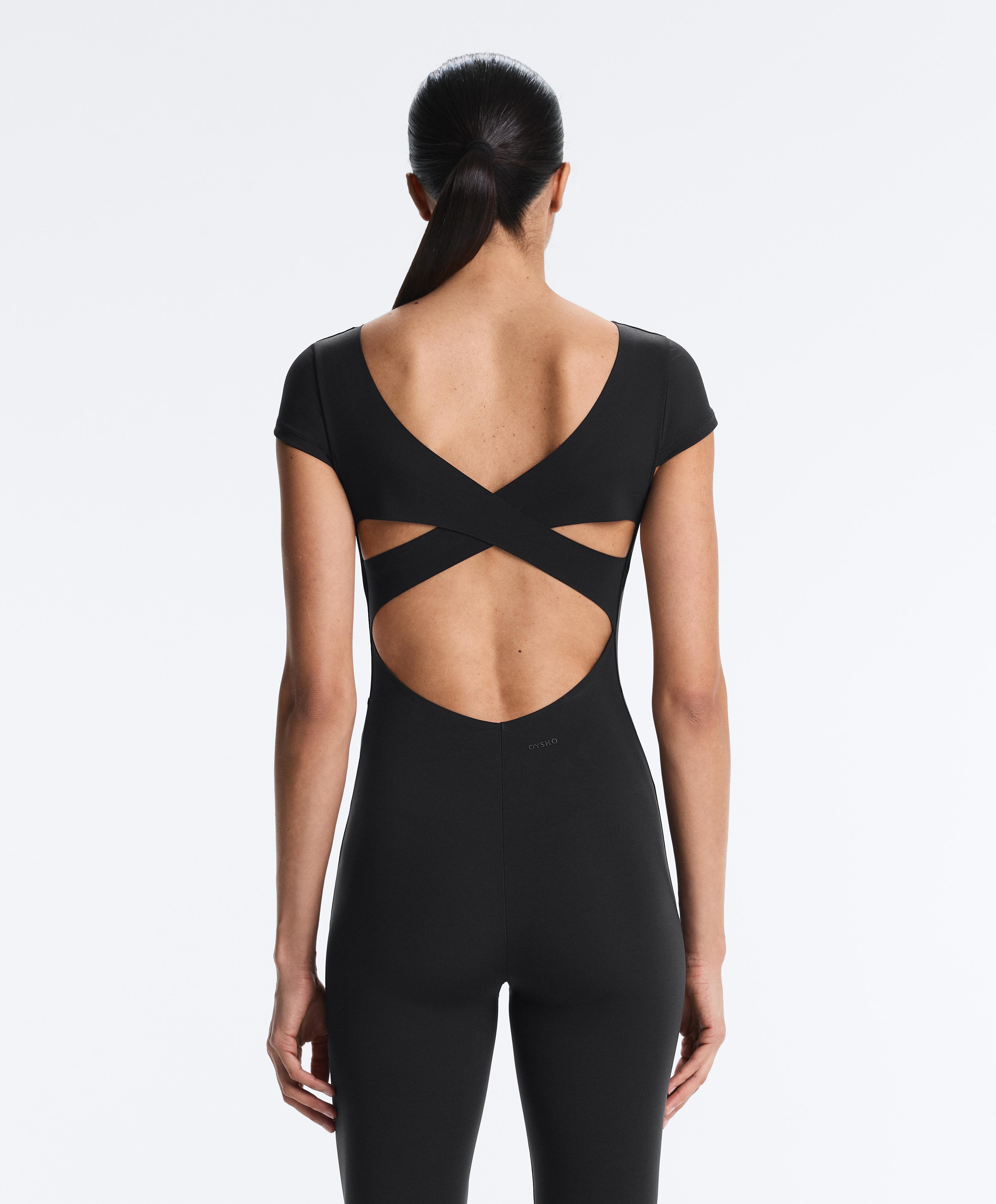 Long Compressive short sleeve jumpsuit — BLACK