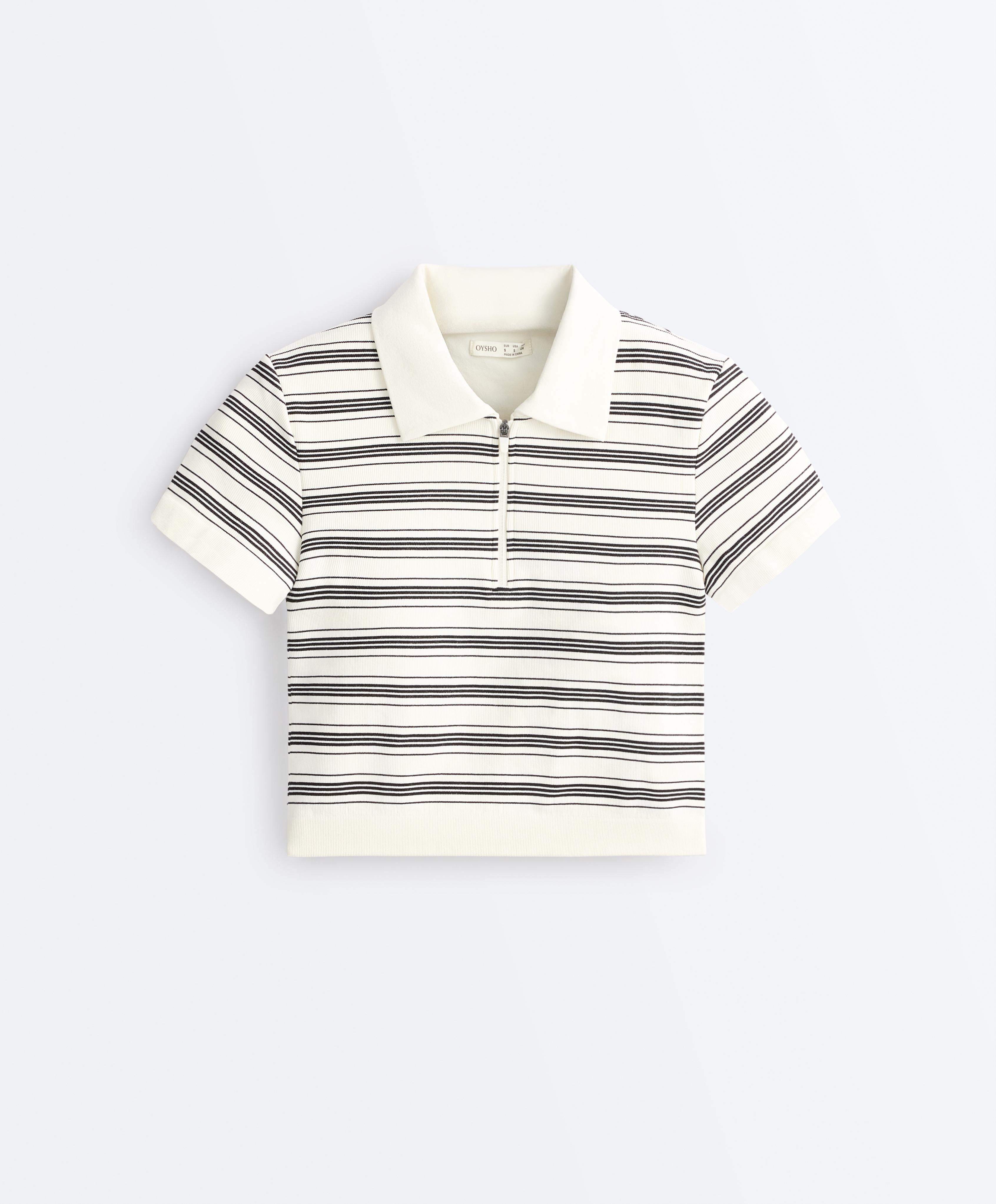 Striped seamless short-sleeved polo shirt — PALE ECRU