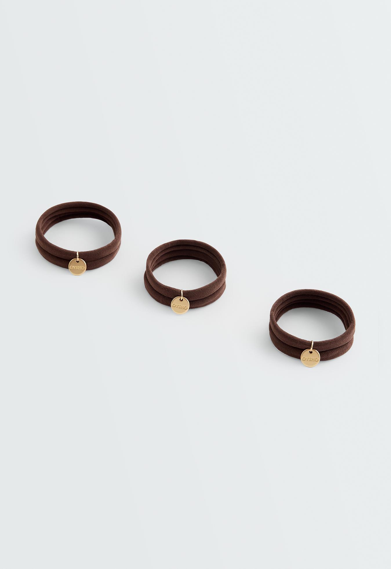 6 Oysho plaque hair ties — CHOCOLATE