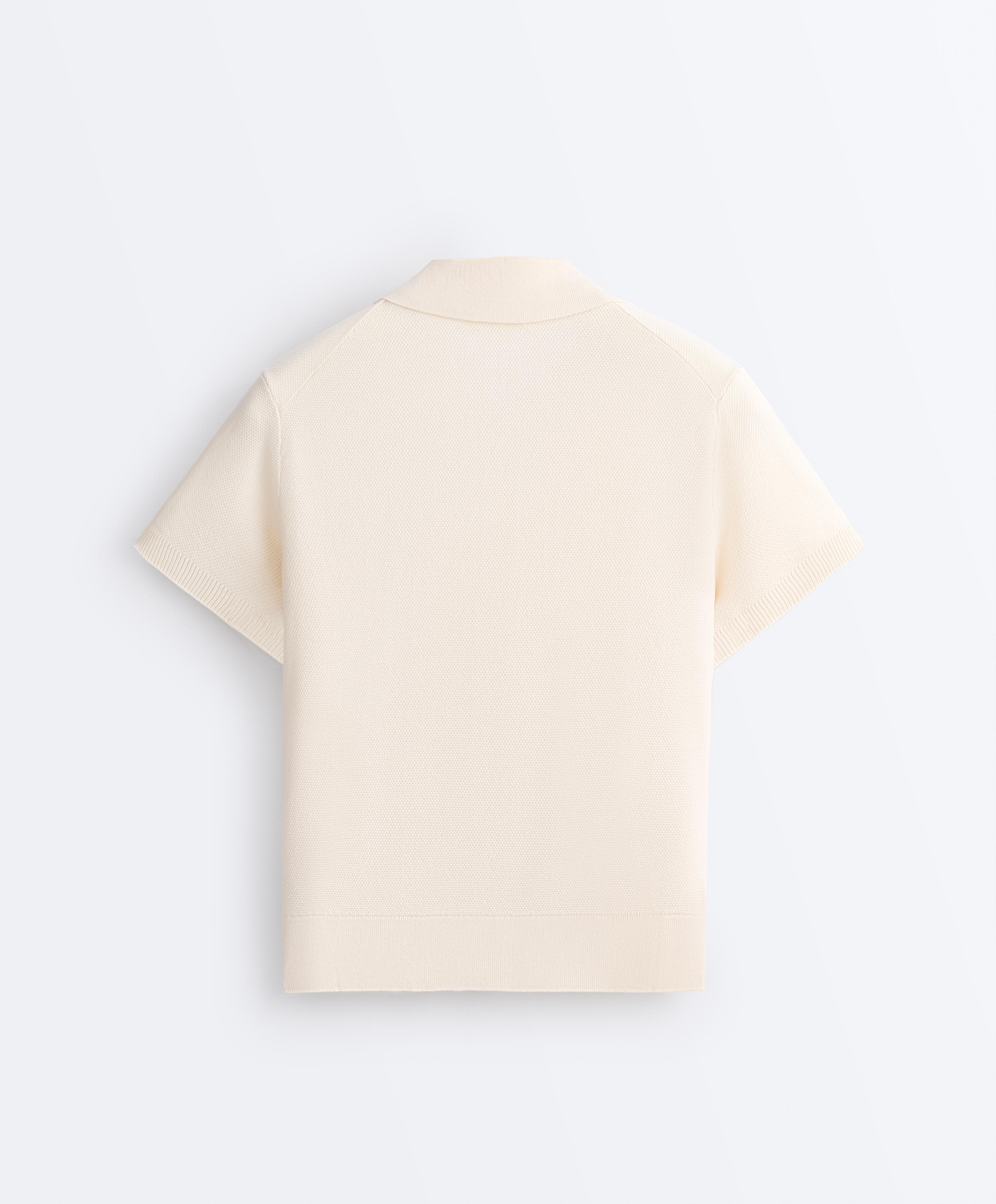Short-sleeved button knit polo shirt — ECRU