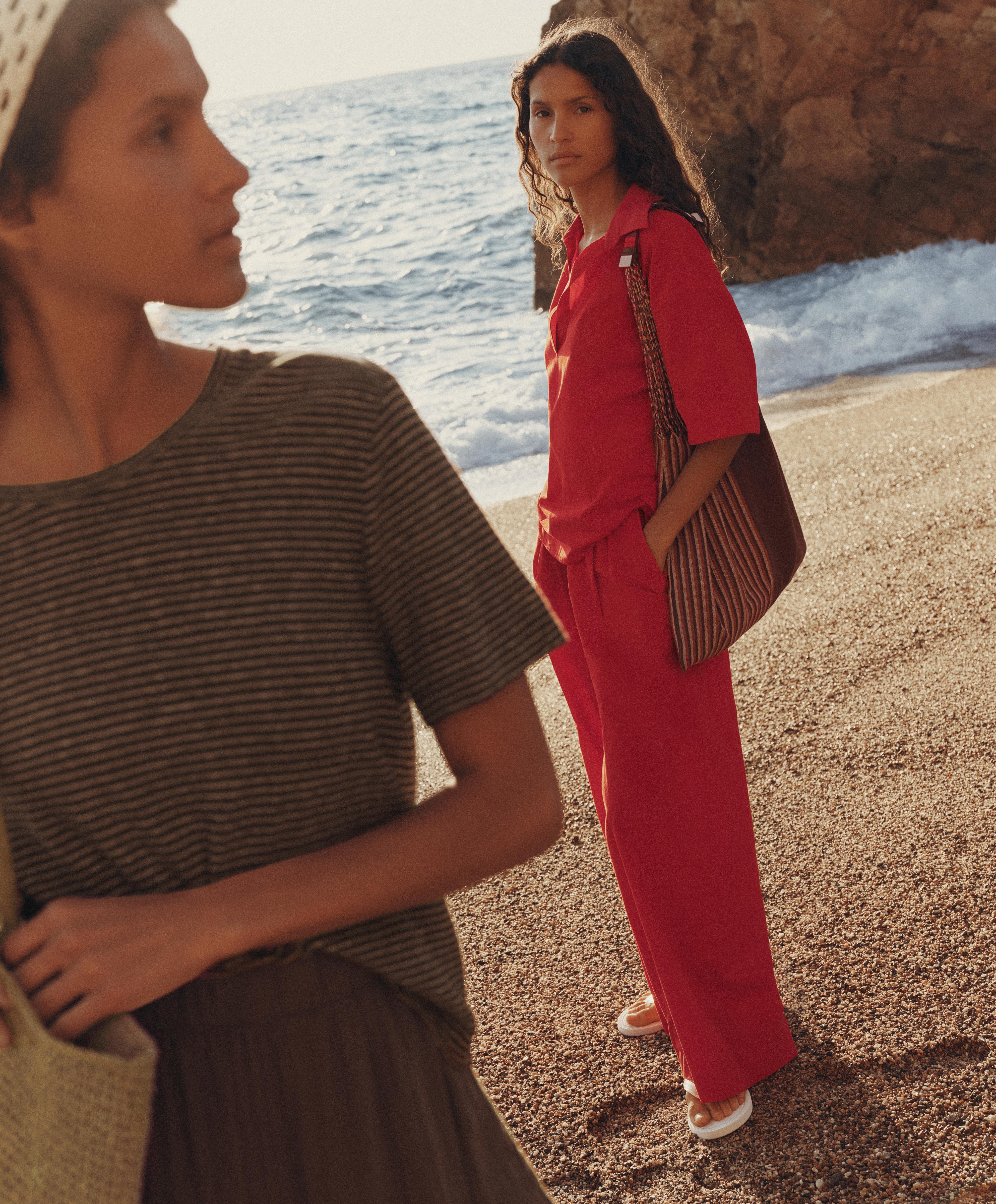 100% cotton poplin wide-leg trousers — BRIGHT RED