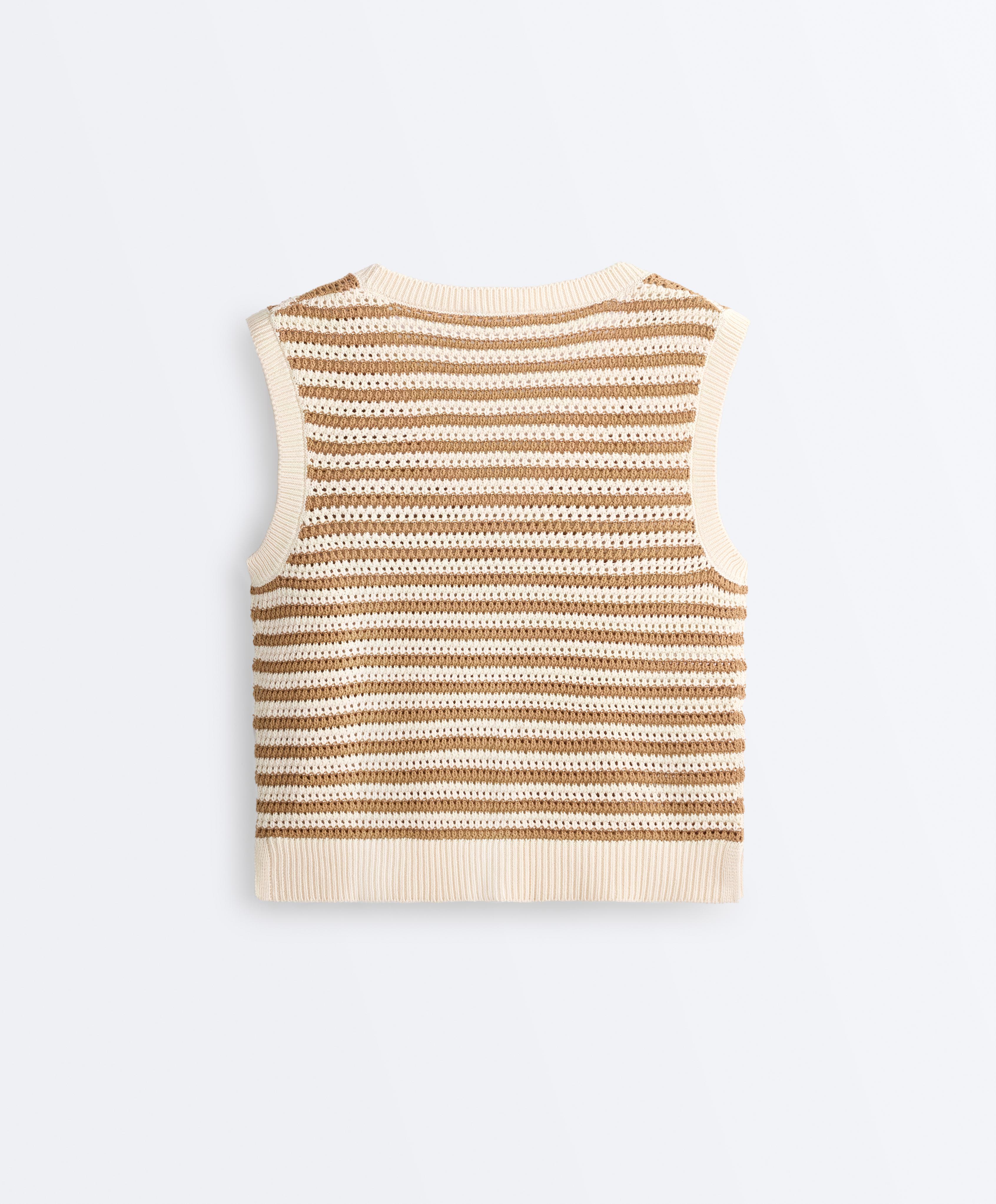 Striped V-neck knit vest — ECRU