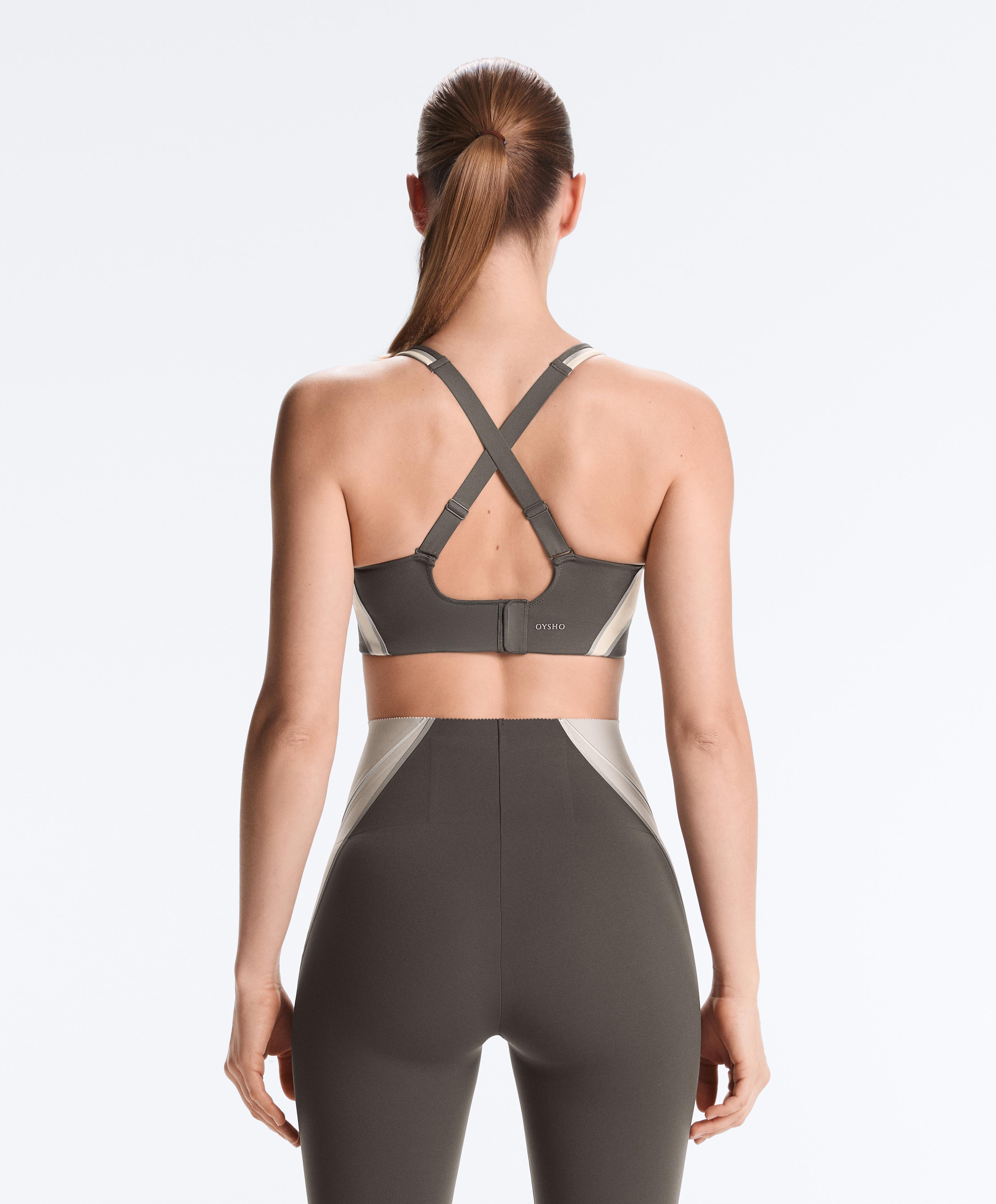 High-support Compressive reflective sports bra — CHARCOAL GREY