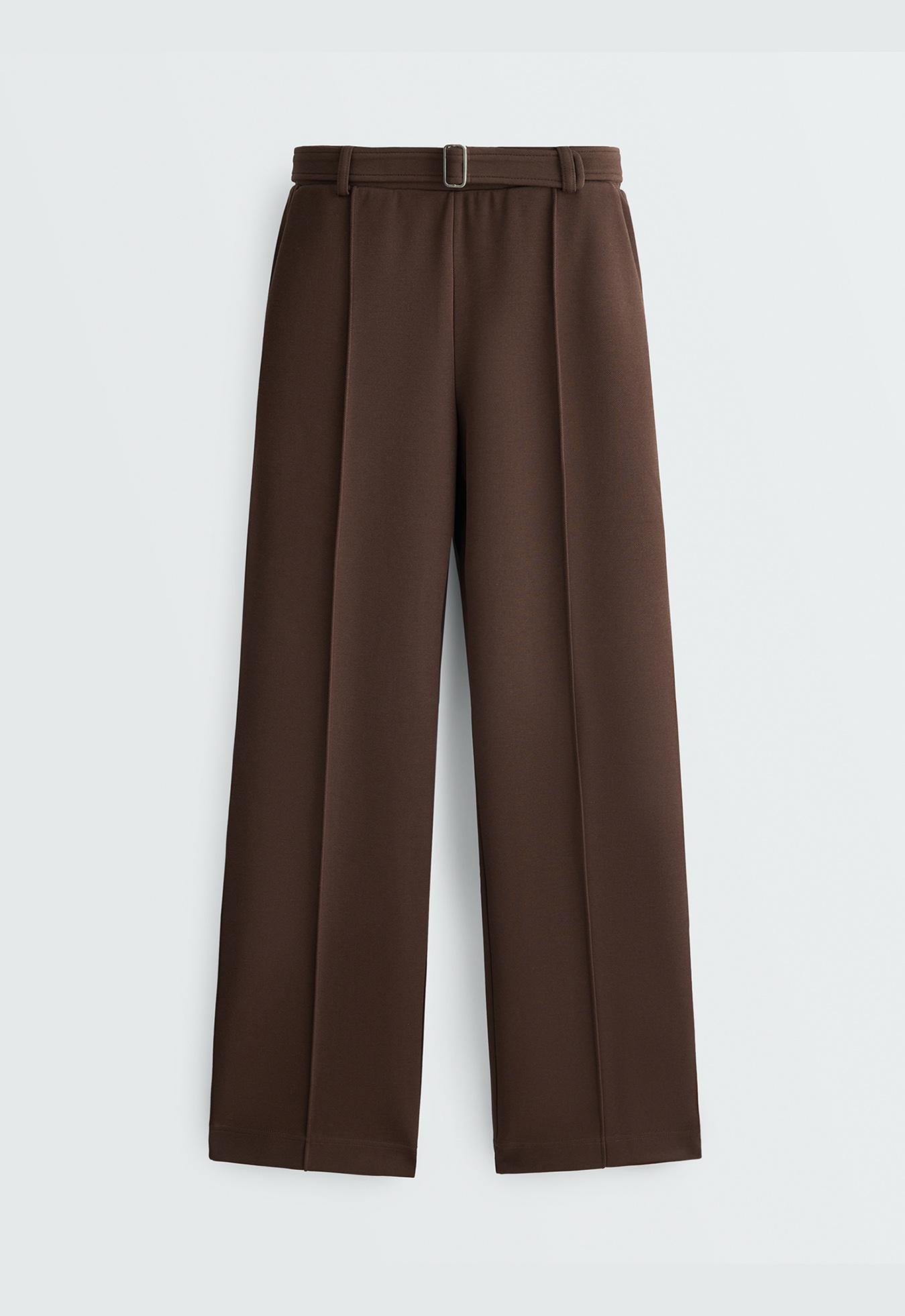 Low-rise slim pique trousers with cotton — DARK BROWN