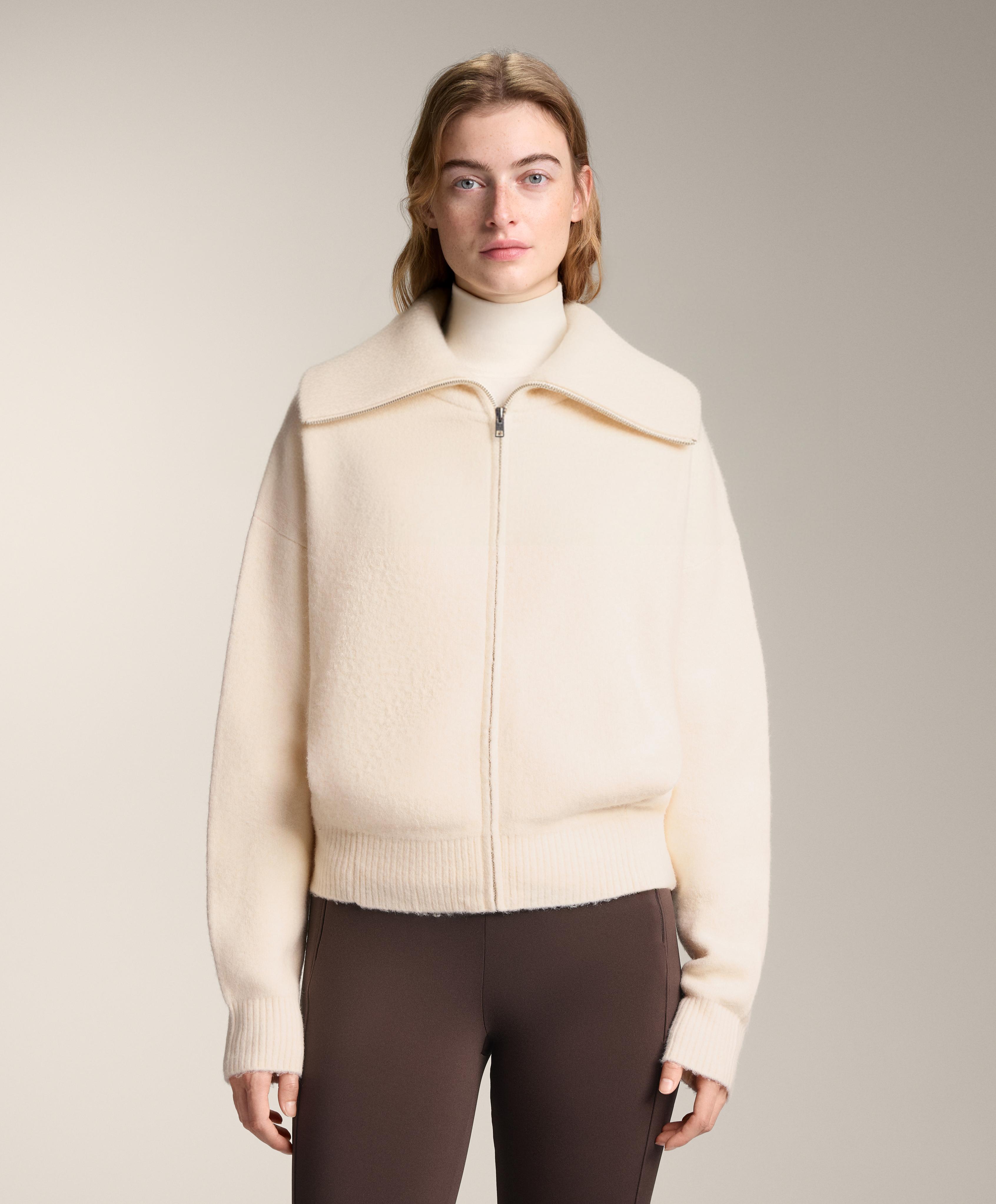 Knit jacket with high collar — ECRU