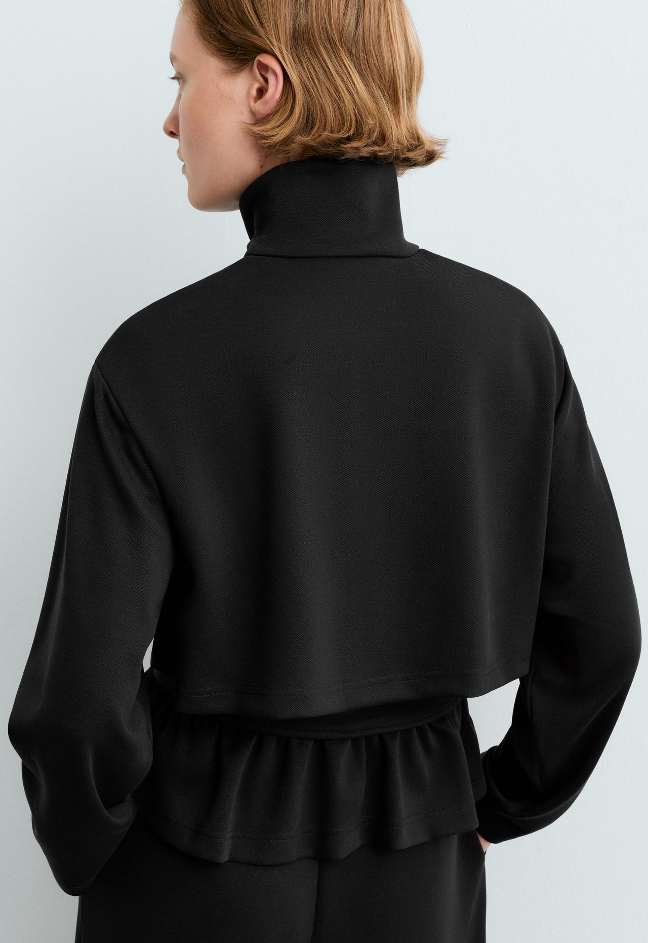 Short piqué jacket with belt and modal — BLACK