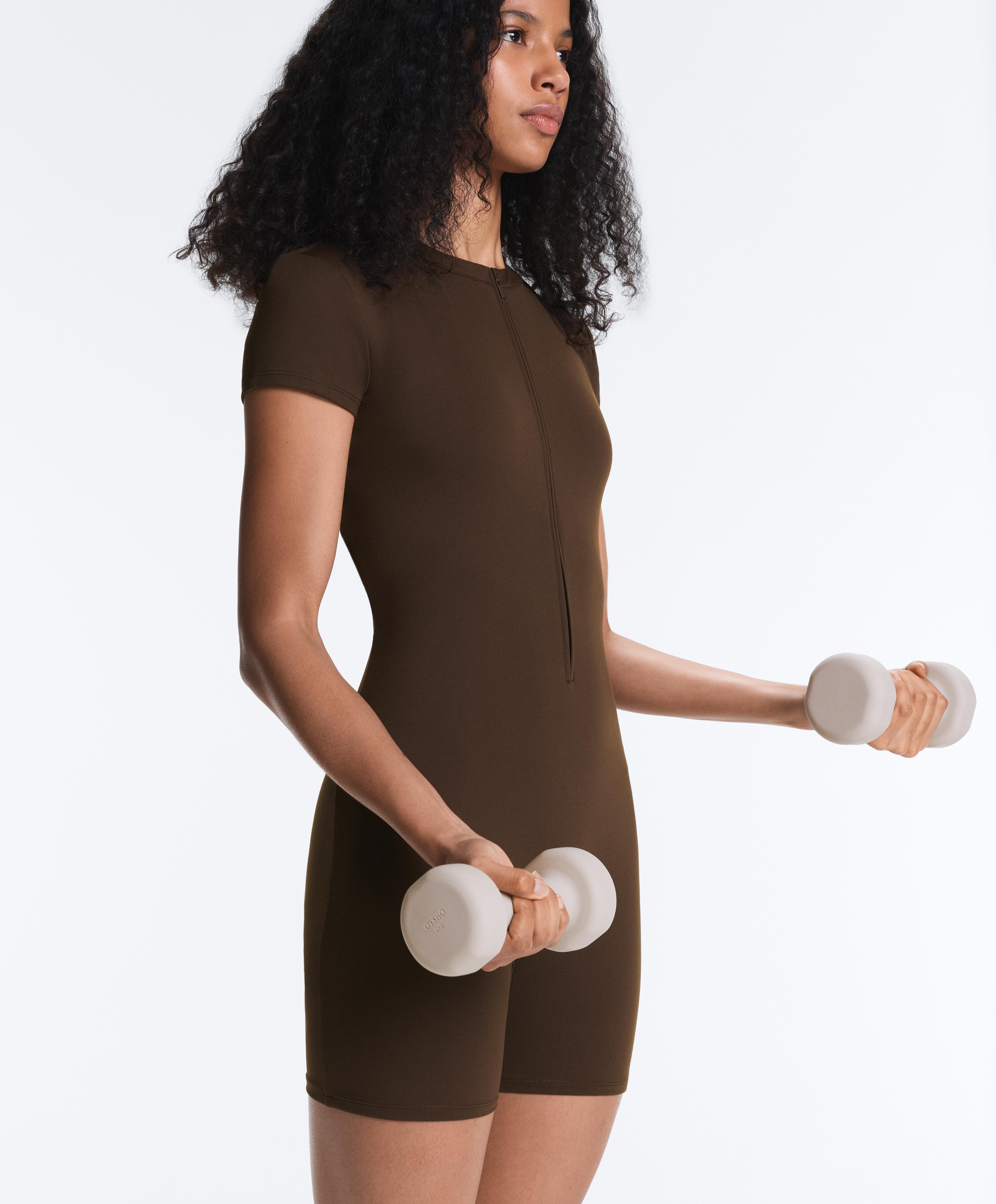 Comfortlux short zip jumpsuit — DARK BROWN