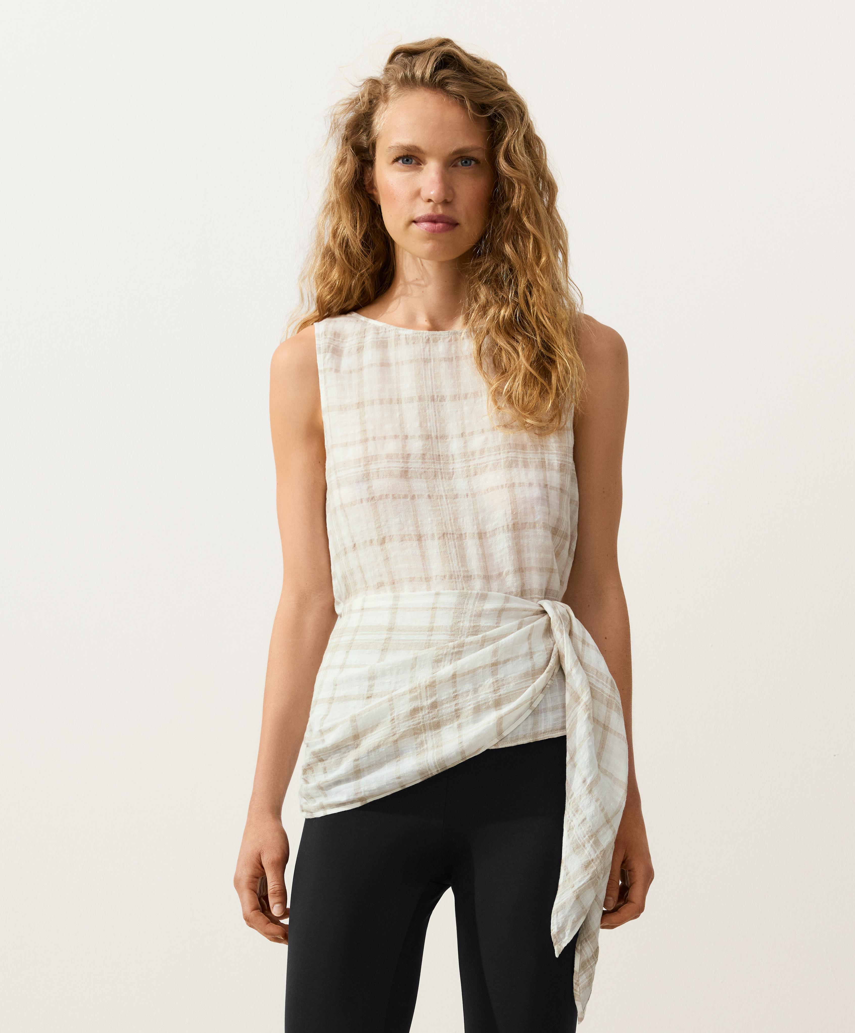 Top manga sisa con pañuelo 100% lino